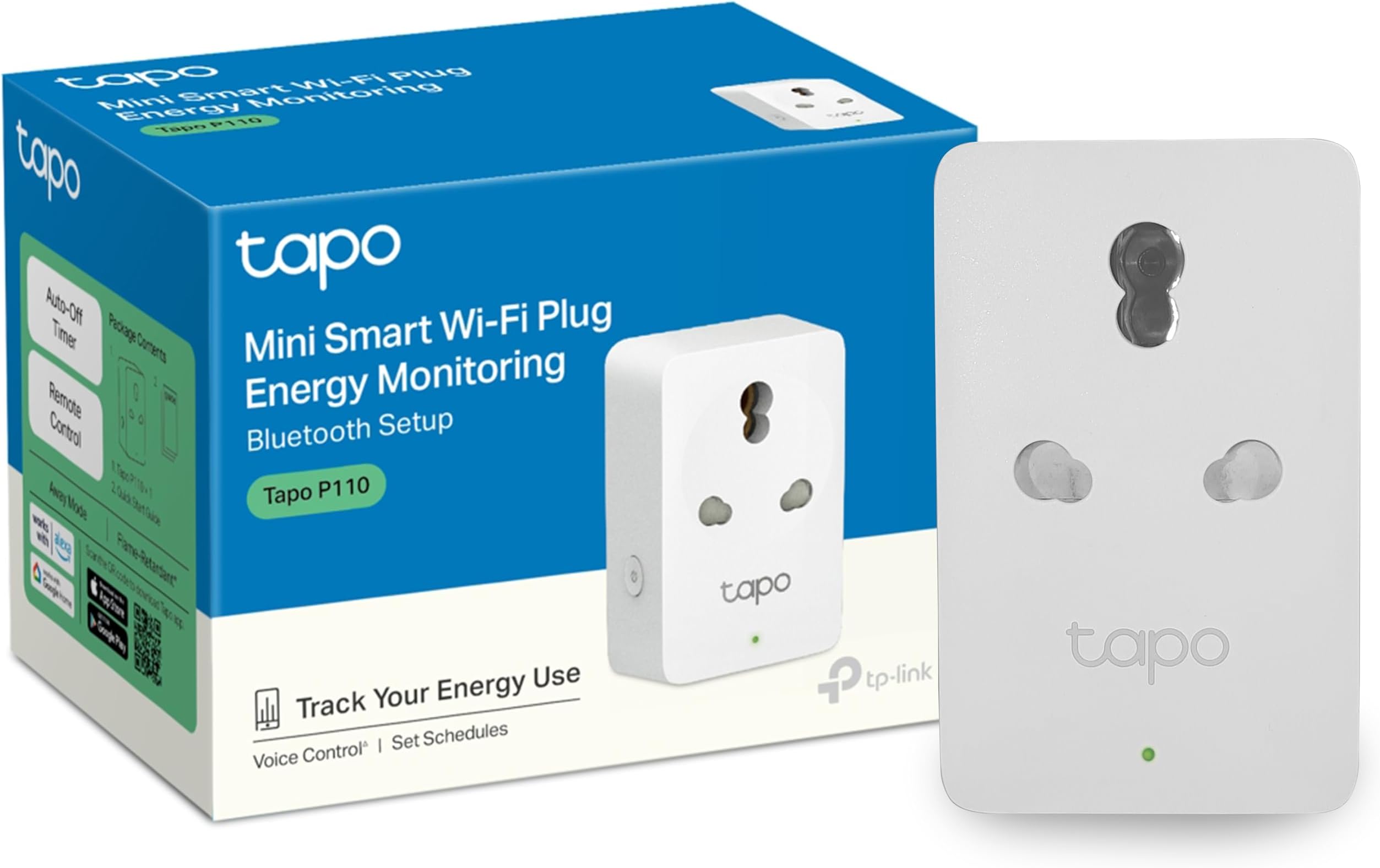 Tapo TP-Link P110 Mini 16A Smart Wi-Fi Plug, Energy Monitoring | Controller for Household Appliances Compatible with Alexa, Google Home | Improved Power Safety | Away Mode | 4-Way Safety Protection