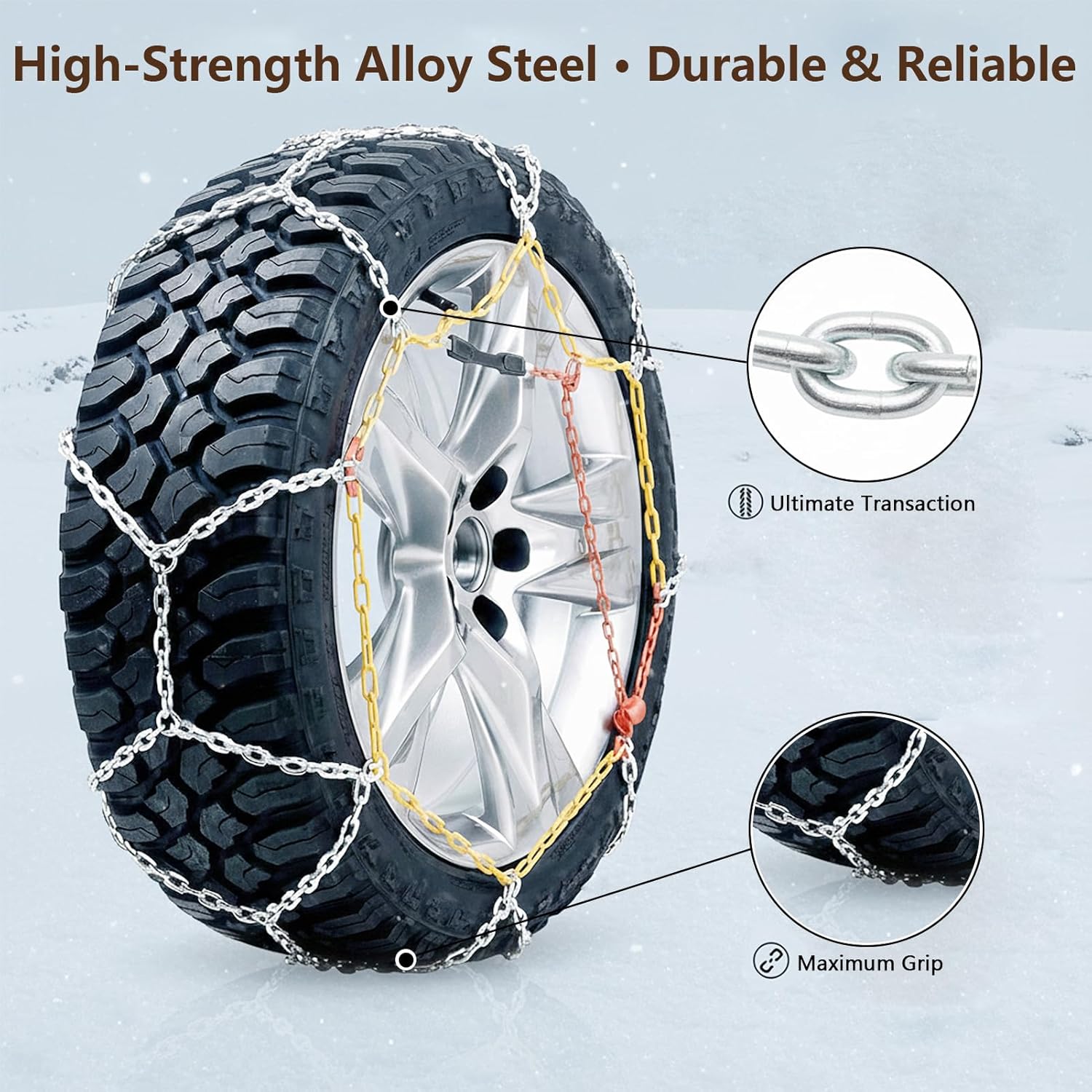 C-Hopetree Universal Snow Tire Chains for Cars and SUVs, Reusable Emergency Anti-slip Cable Tire Chains for Winter, Designed for Ice, Snow & Traction Enhancement, Model KN100