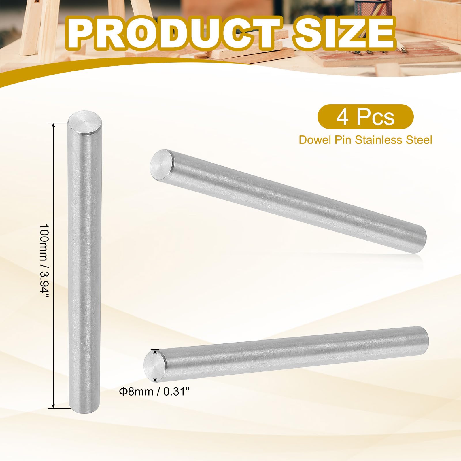 PATIKIL 8mm x 100mm Dowel Pin Stainless Steel - Image 2