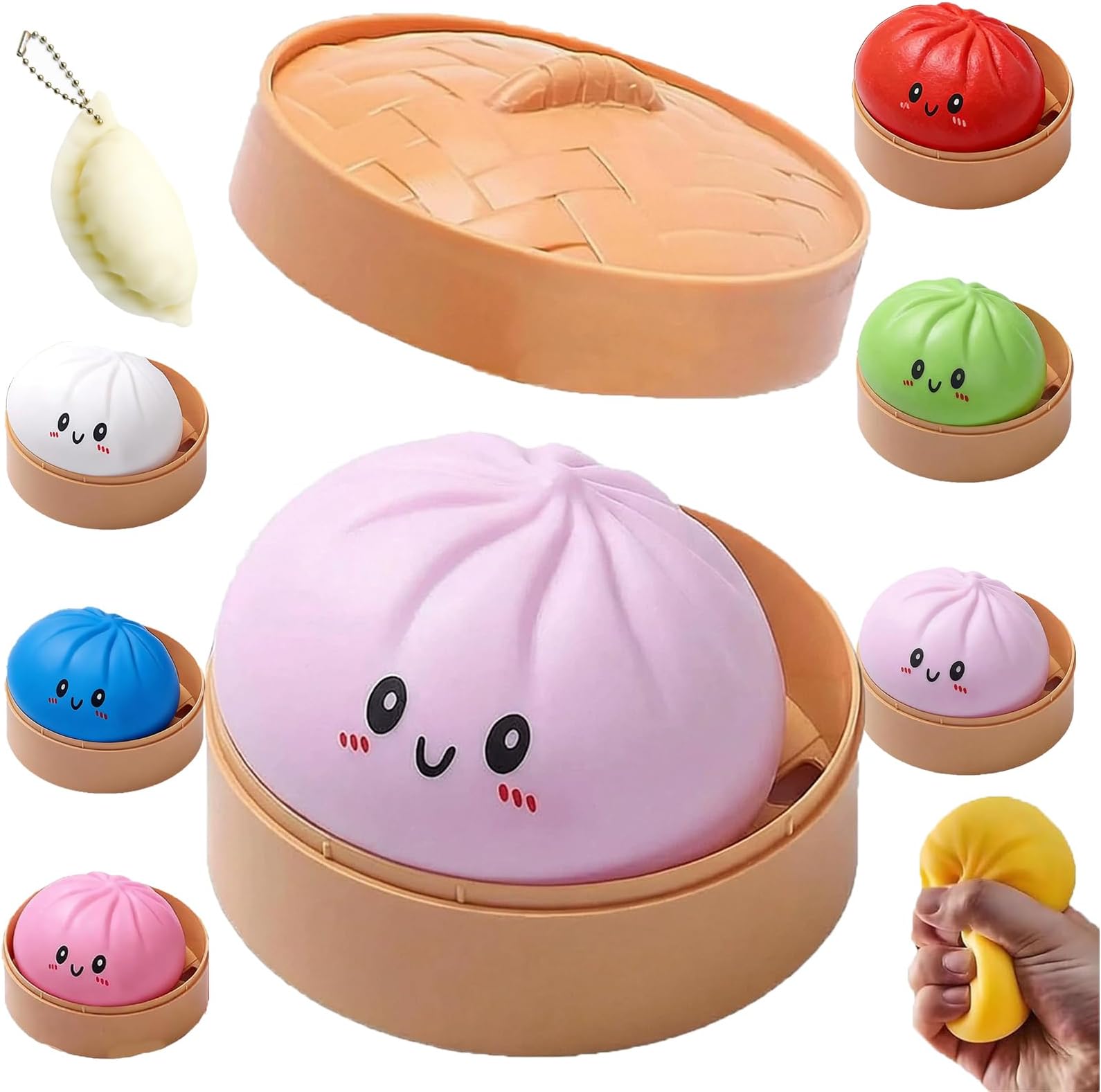 Mystery Dumpling Squishy, Giant Dumpling Squishy Mystery Box, Squishys Dumplinges Playing, 4/6/10 Inch Jumbo Dumpling Stress Ball, Soft Squeeze Decompression Dough (Purple 3.5in with Steamer)