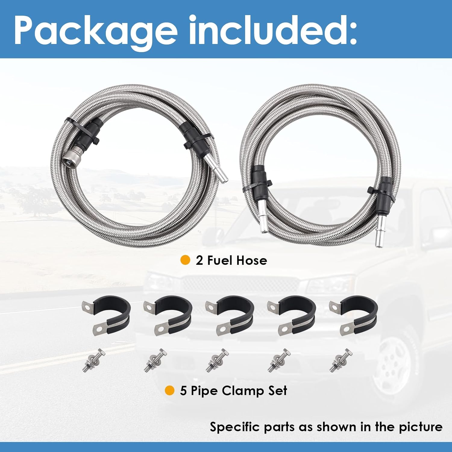 819-816 Stainless Steel Braided Fuel Lines Kit, Compatible with Silverado Sierra 1500 2500 3500 HD 2004-2010, Replace# 15946184 15946199 15946178 19356397