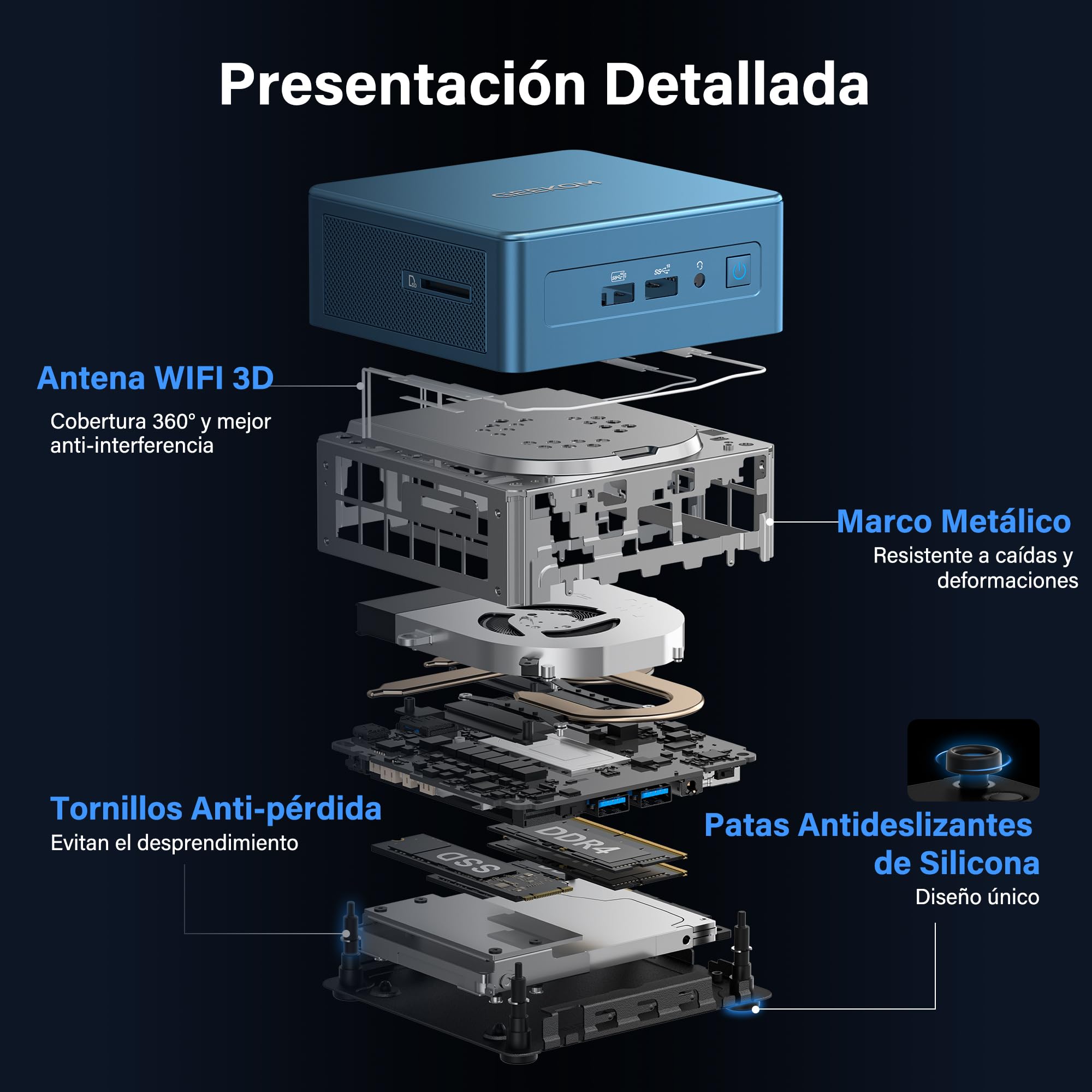 GEEKOM GT1 Mega U9 AI Mini PC con Intel Core U9 185H, 32GB DDR5 + 1TB SSD | El Único Galardonado con el Premio Europeo de Hardware |Dual LAN 2.5Gbps |Mini PC con Windows 11 Pro |WiFi 7 |AR Tiempo Real — view 6