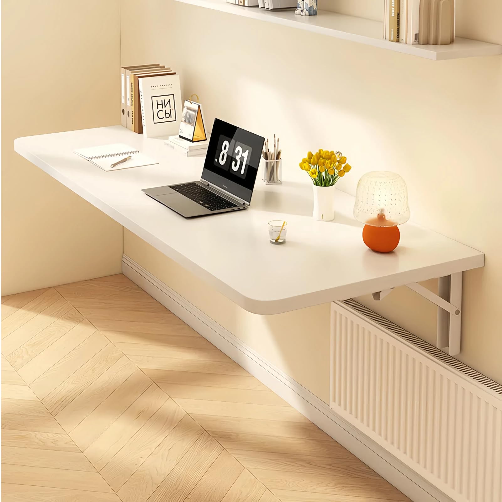 Banco da lavoro pieghevole da parete, salvaspazio, con staffe resistenti, per scrivania piccola, casa e ufficio, 40 x 20 cm, colore: bianco