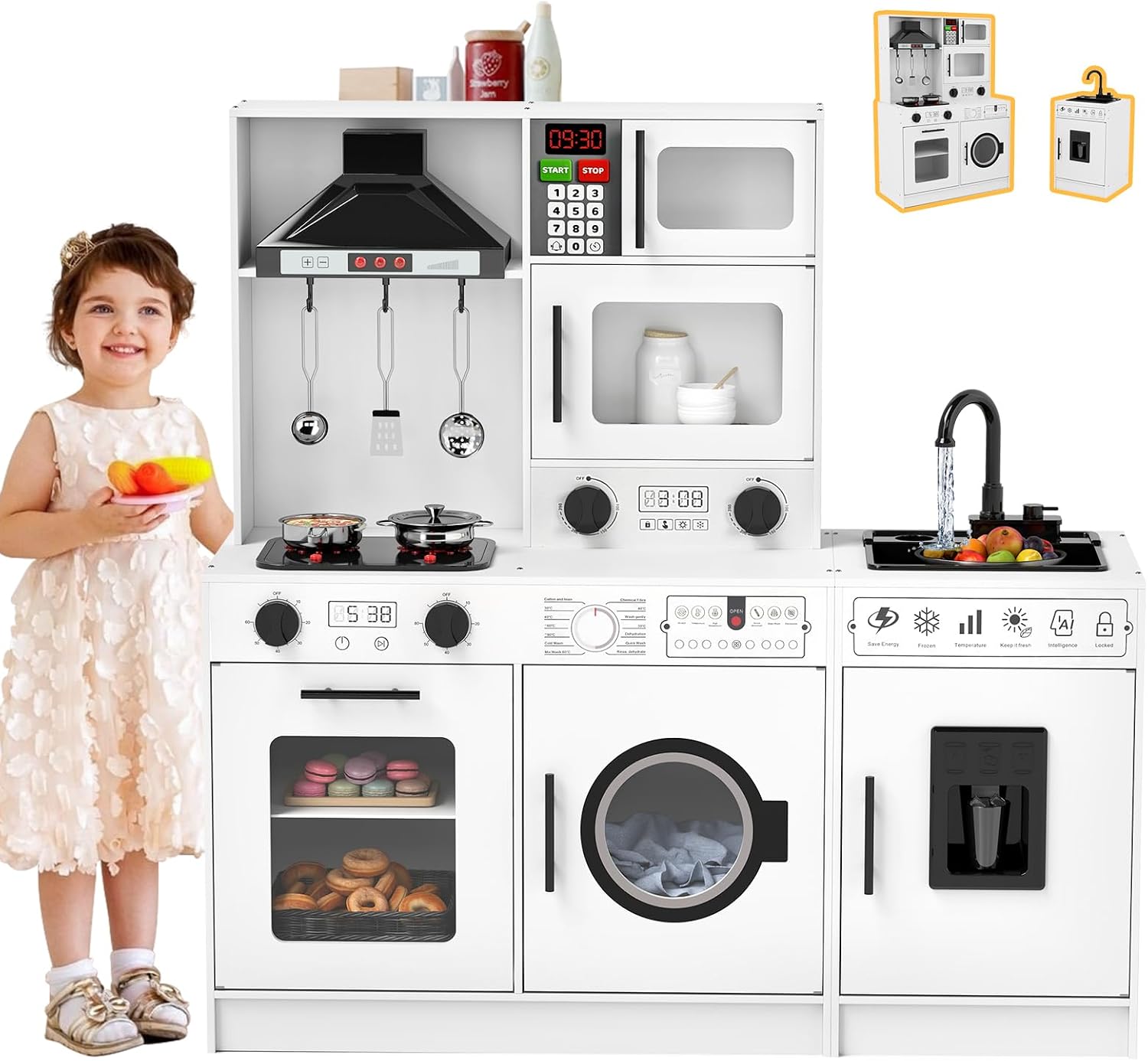 JOYLDIAS Kids Play Kitchen Set, Running Water, Wooden