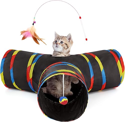 Miniatura 13 de Tempcore - Túnel para gatos con forma de tubo plegable de 3 vías, para interiores, juguete con forma de bola para mirar, para gato, cachorro, Rosa