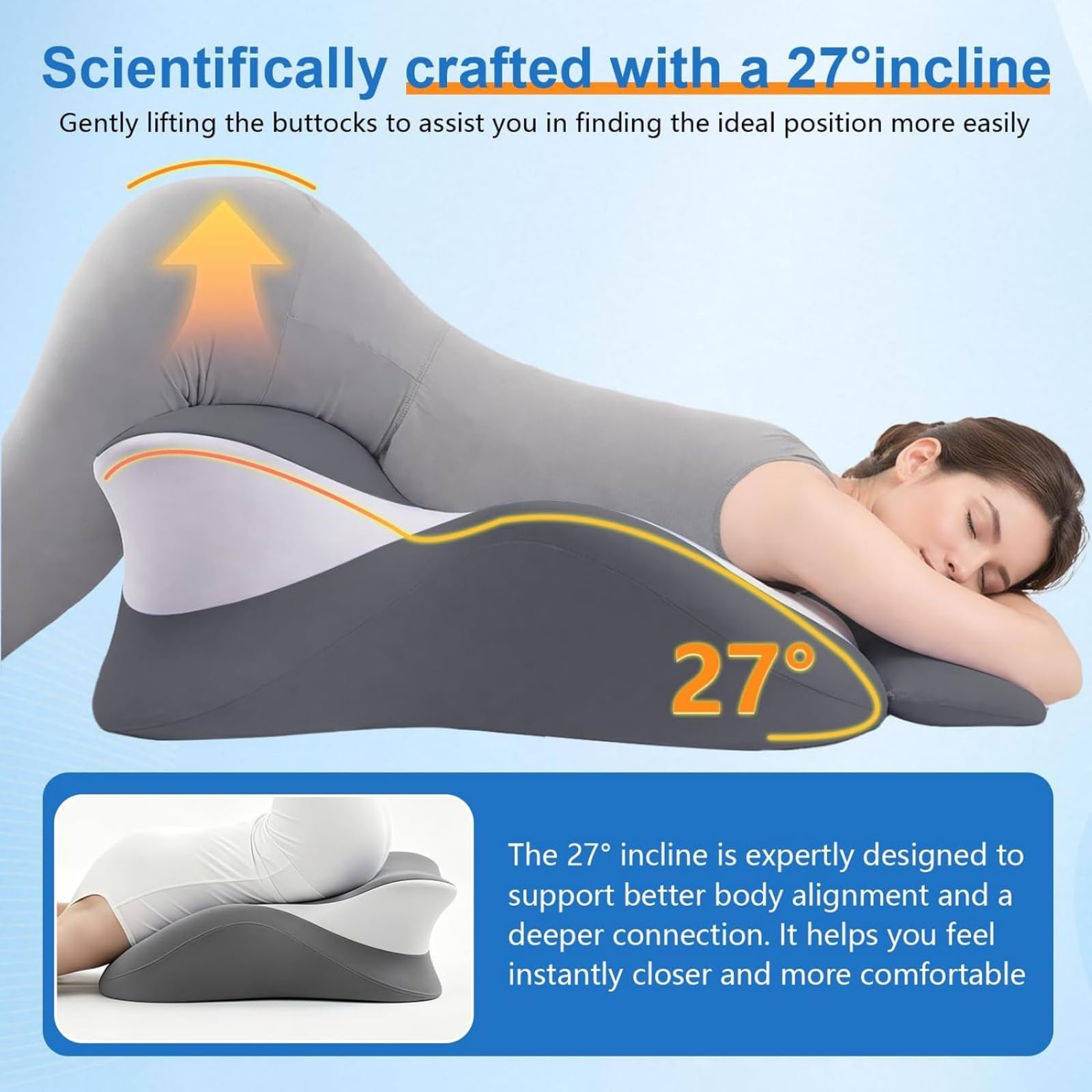 Almohada de Apoyo Corporal Ergonómica Multi-Posición, Cojín Contorneado de Espuma de Memoria de Alta Densidad para Descanso Boca Abajo, Lectura y Alivio de Presión,Desmontable,Gris