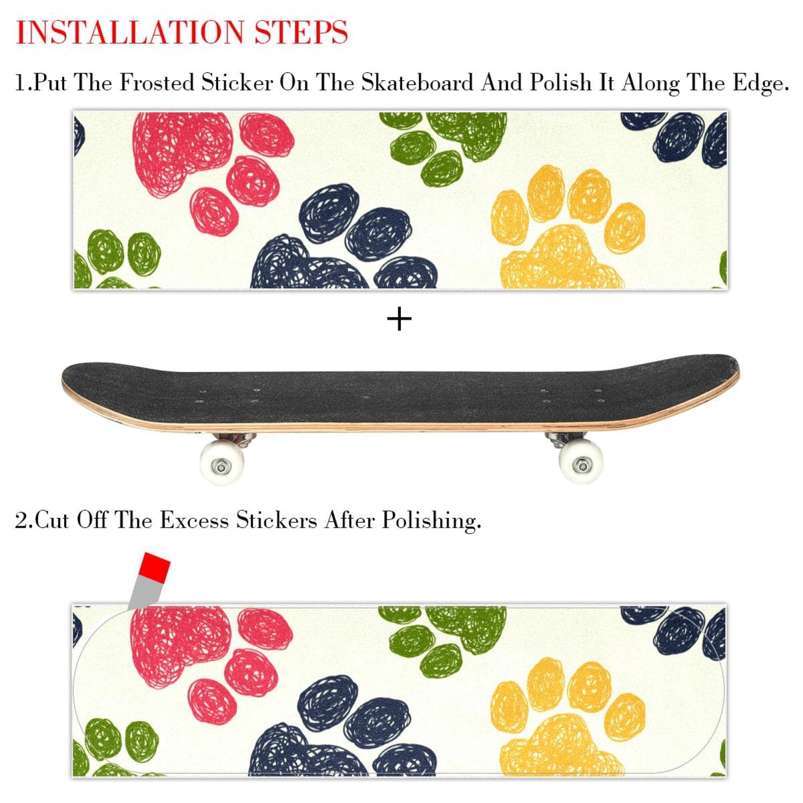 Doodle Paw Prints, Skateboard-Griptape, Schleifpapier, Longboard, Aufkleber, Scooter, Deck, Sandpapier, 2 Stück