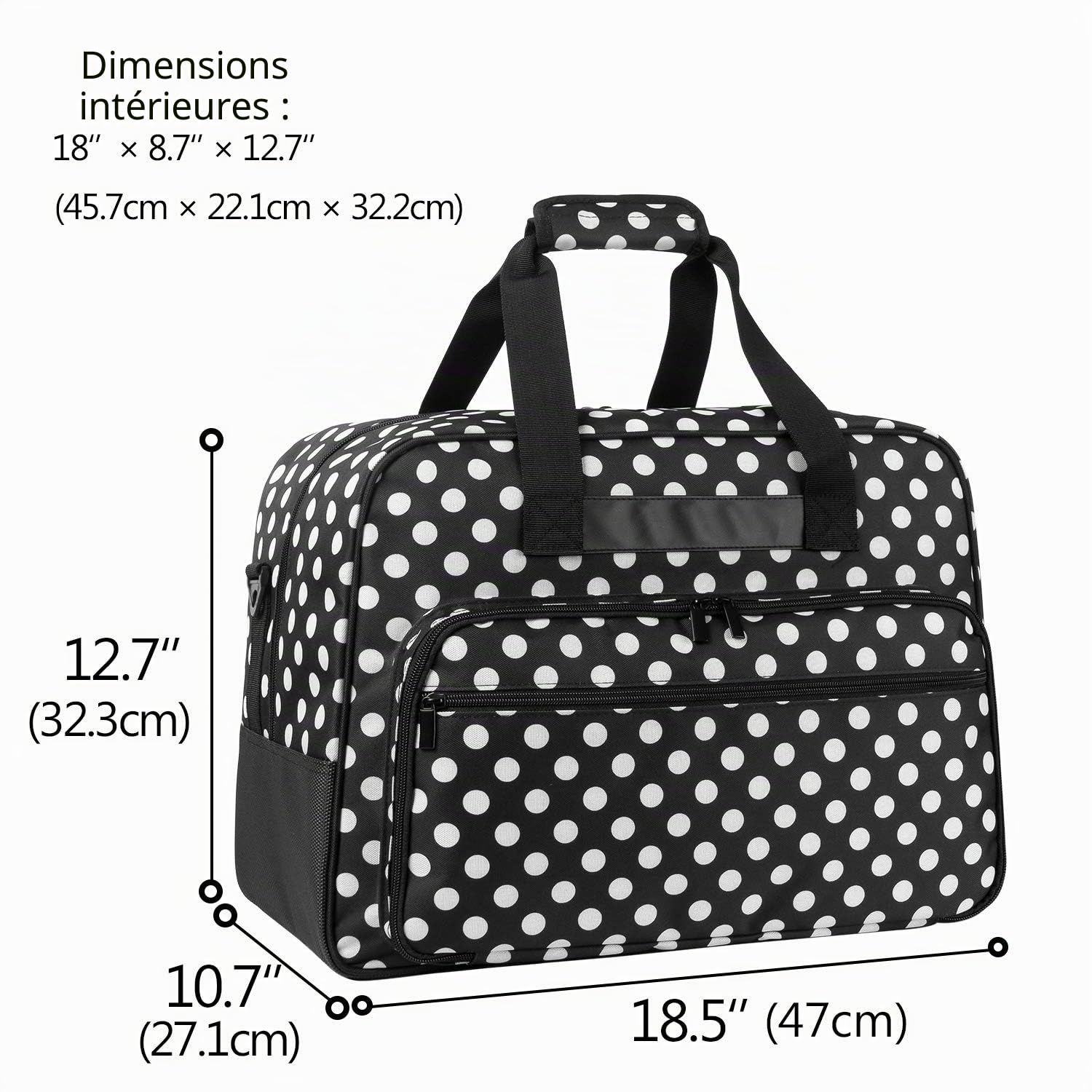 Yarwo Sac pour Surjeteuses, Sac de Transport pour Surjeteuses, Convient à la Plupart Majeur Surjeteuses, avec Fond antidérapant et rembourré épais Interne, Points Noirs | Plusieurs poches, rembourrage épais, bretelles ajustables, sangle bagage, convient à
