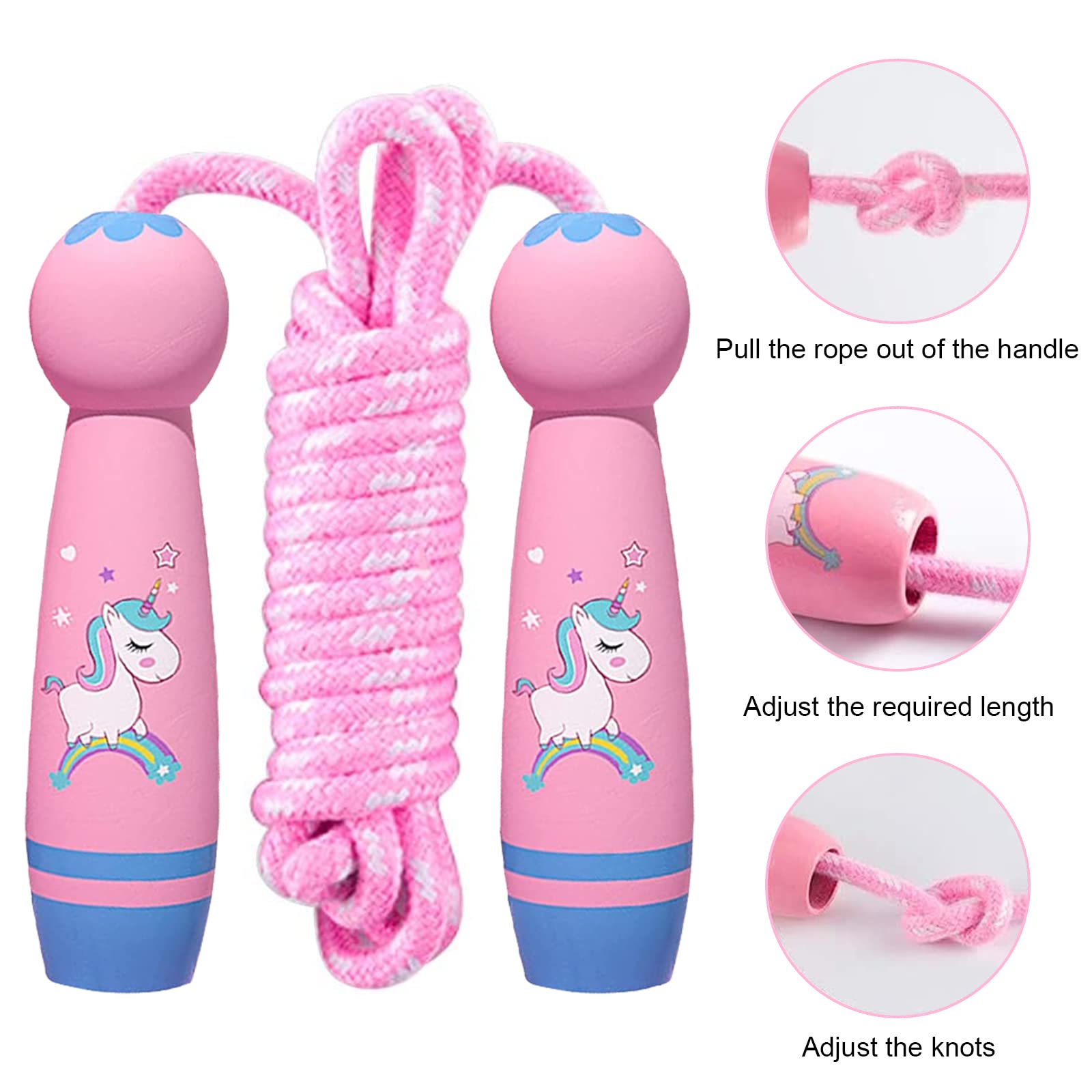Corda per saltare per bambini con manico in legno, corda per saltare regolabile 2,6 m, unicorno Speed Rope, Speed Jump Rope con manico in schiuma, corda per saltare Speed Rope, corda per saltare