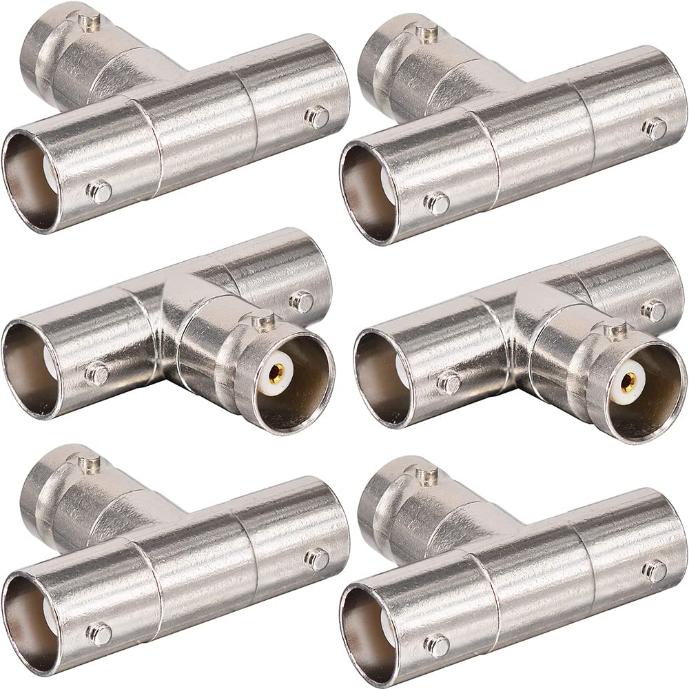6-Pack Female to Female BNC Adapter Splitter - 3-Way Connector for Antenna, CCTV, DVR, Camera