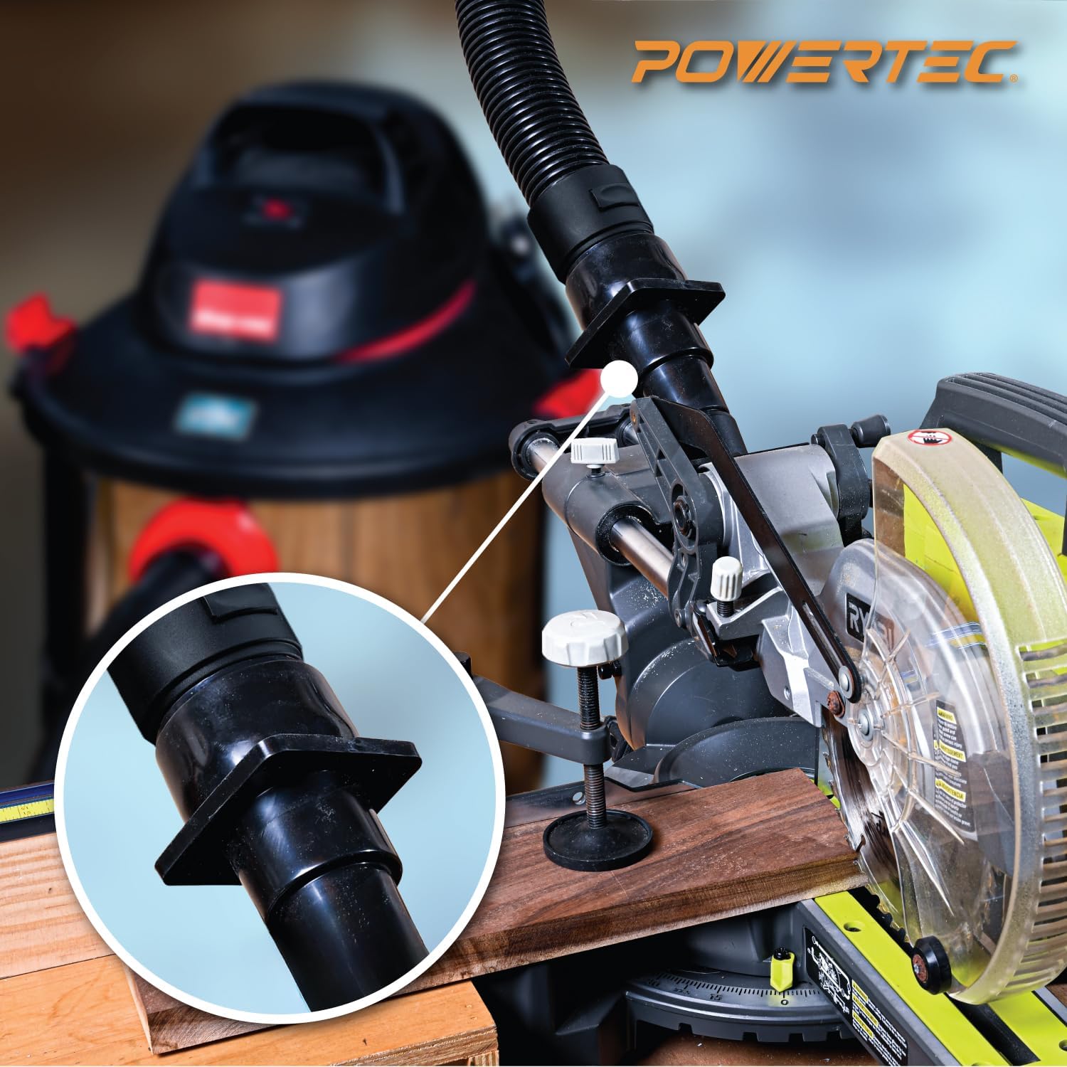 POWERTEC 70121W Tool Adapter for Shop Vac Wet/Dry Vacuums