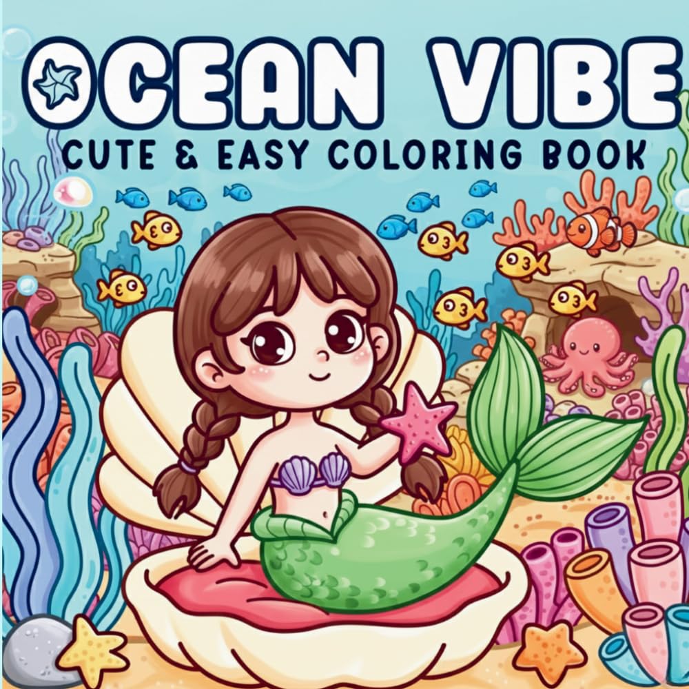 Ocean Vibe: Cute & Easy Coloring Book — Mermaids, Sea Creatures & Underwater Magic for Teens and Adults
