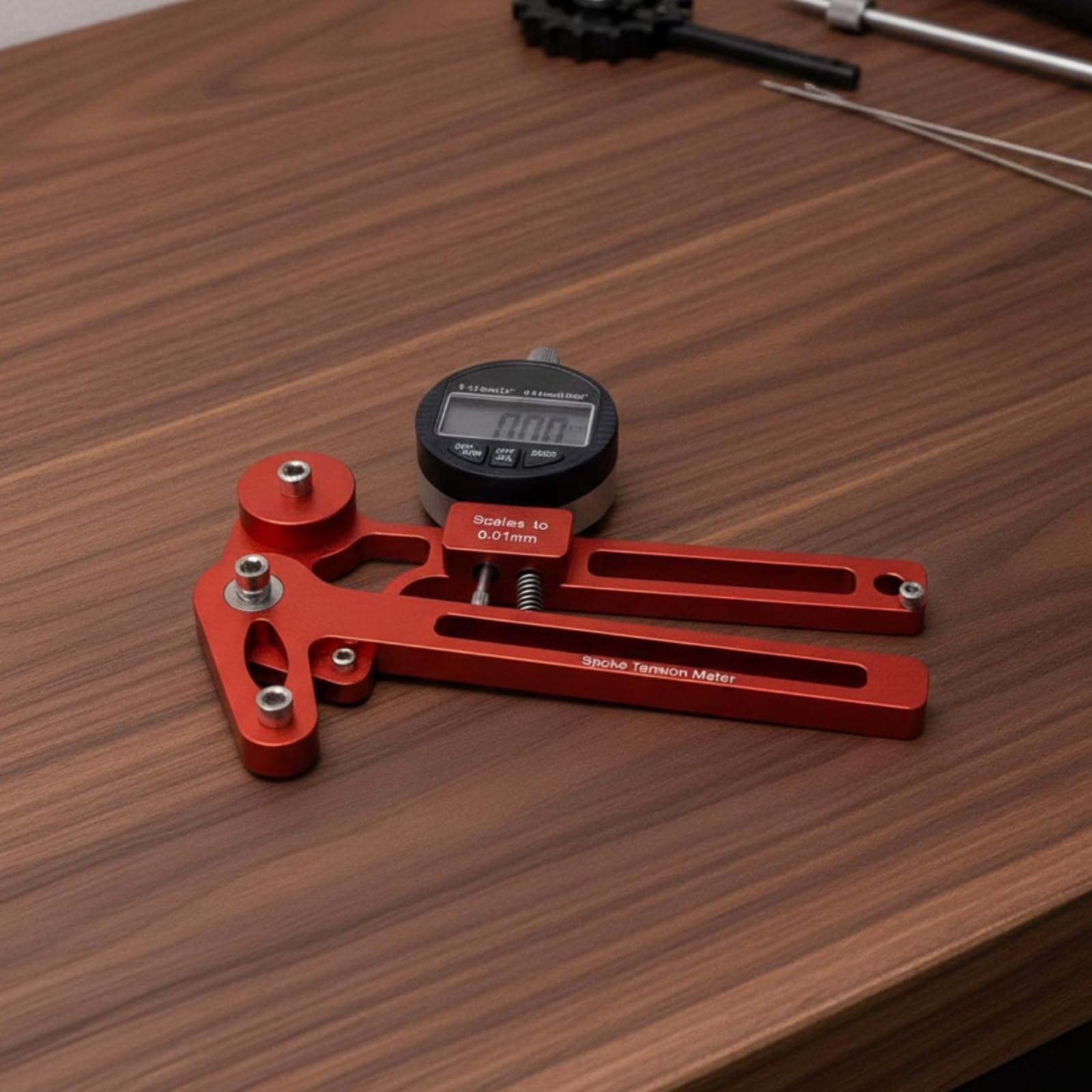 Speichenspannungsmesser Fahrrad Speichenspannungsmesser Tensiometer Laufrichtwerkzeug Messgerät Aluminiumlegierung mit Sandgestrahlter, Einheitsgröße, Mechanische Anzeige