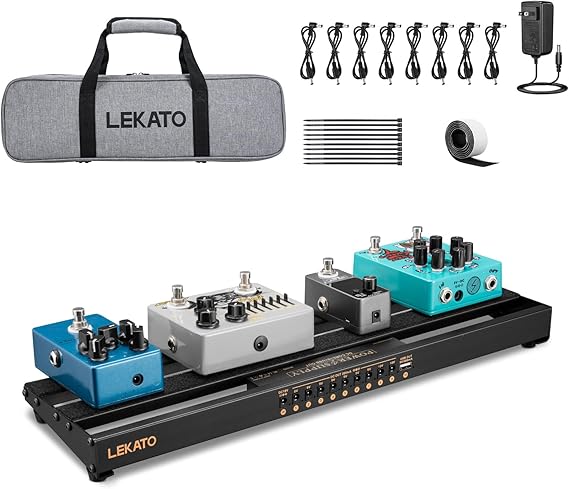 LEKATO Guitar Pedal Board, Pedal Board with Built-in Power Supply, 19x5.1x1.8" 1.8LB, Aluminum Alloy PedalBoard with Pedal Cables, Bag, Adhesive Hookside Tape