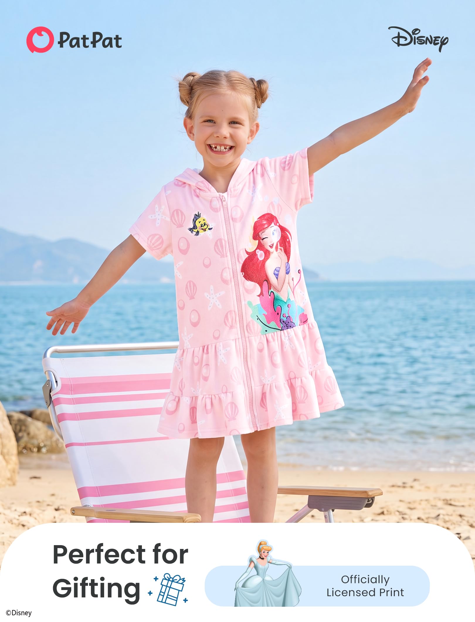 Disney Costume da bagno con cappuccio e cerniera, motivo: Principessa Frozen, Stitch Marvel, Minnie