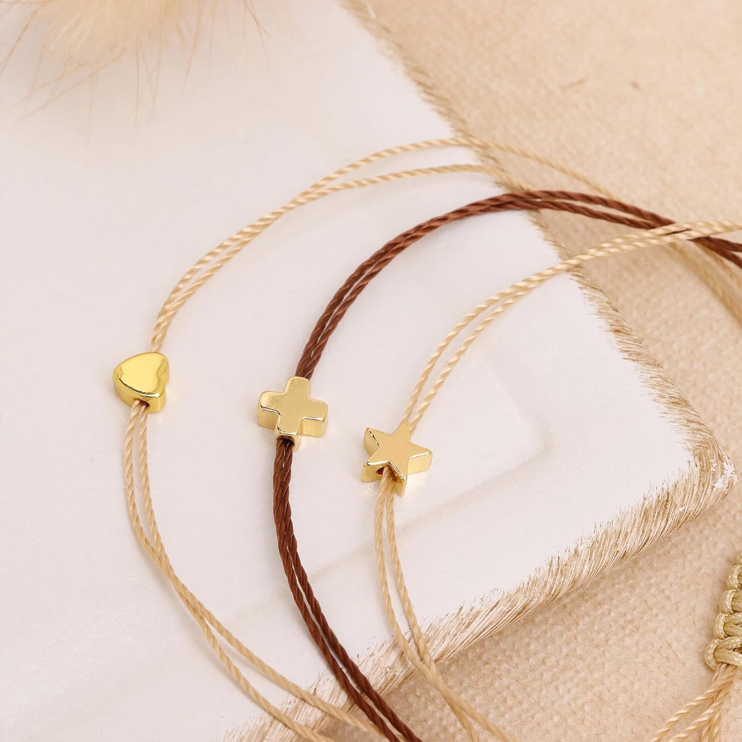 Gold Cross Star Heart Bracelets Set for Women, Boho 3Pcs Handmade Adjustable Stackable Golden Cylinder Beaded Strand Bracelet Fashion Jewelry Gift. - Image 5