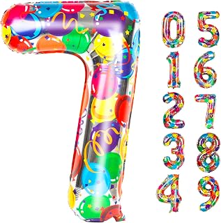 Jumbo-ballon met nummer 7 van 40 inch, kleurrijke decoratie voor zeven verjaardagen, 7, 17, 27, 70 jaar, Mylar folieballon, cijfer voor verloving, bruiloft, afstuderen