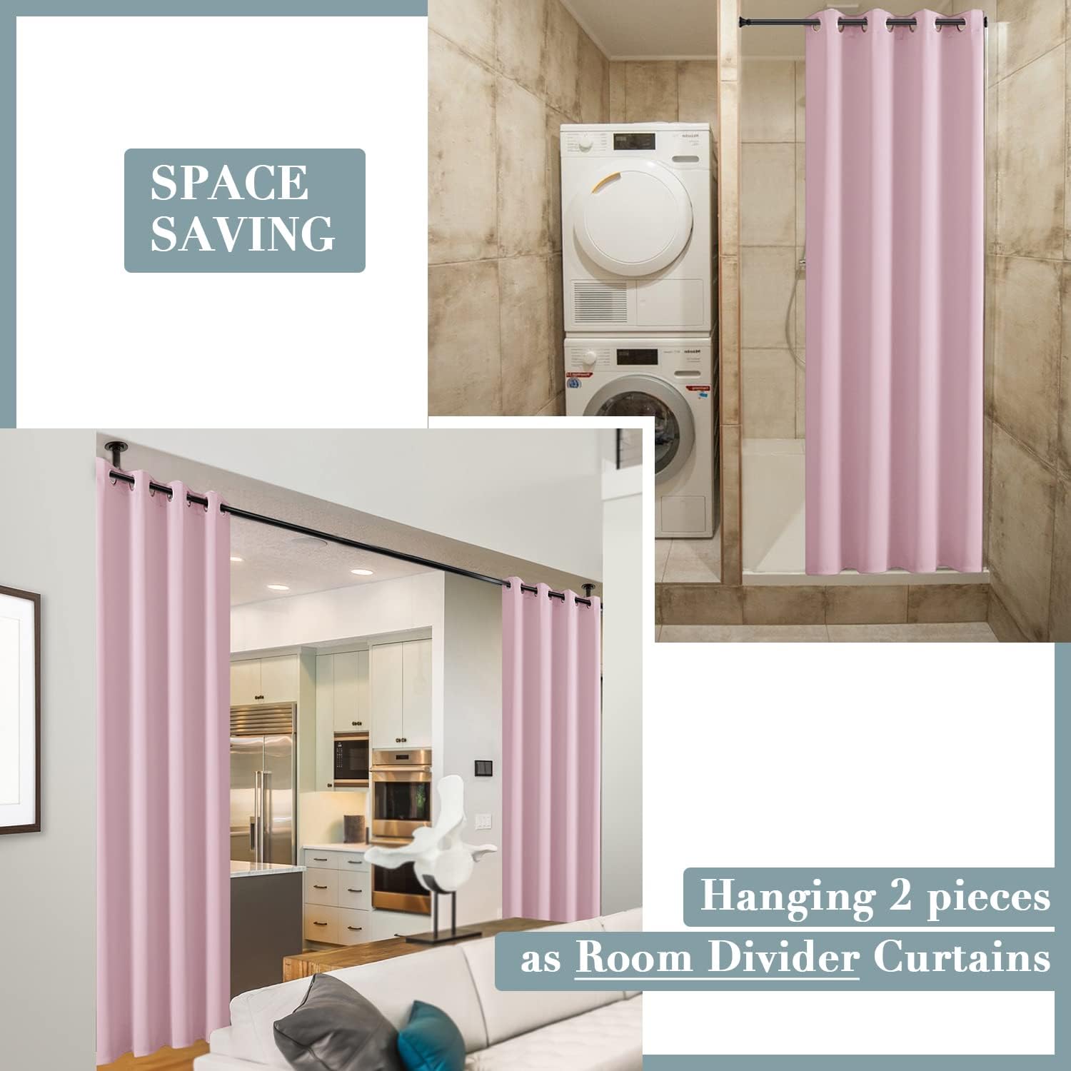 Pink Curtains for Bedroom Closet Door Open Closet, Privacy Blackout Doorway Panel for Girls Room & Nursery, 80 Inch Long