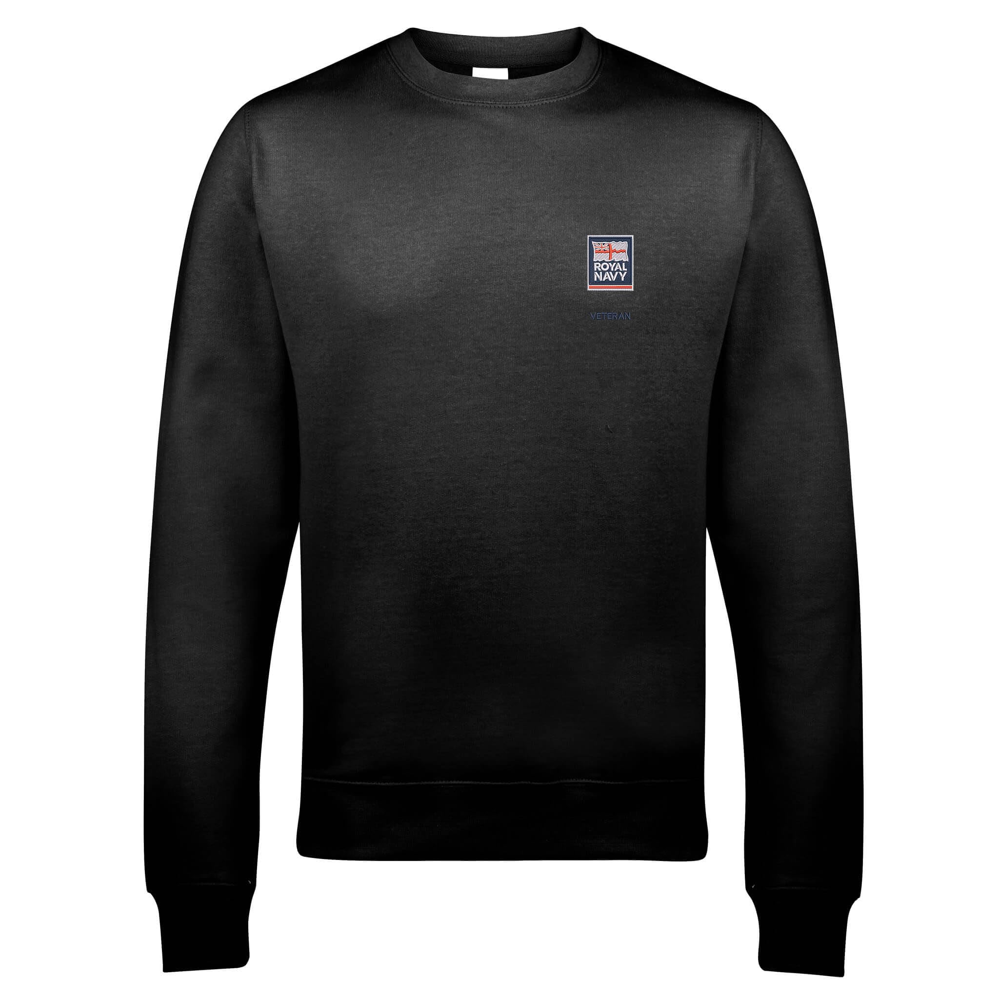 The Military Store Men's Black Royal Navy Veteran Embroidered Sweatshirt, Medium