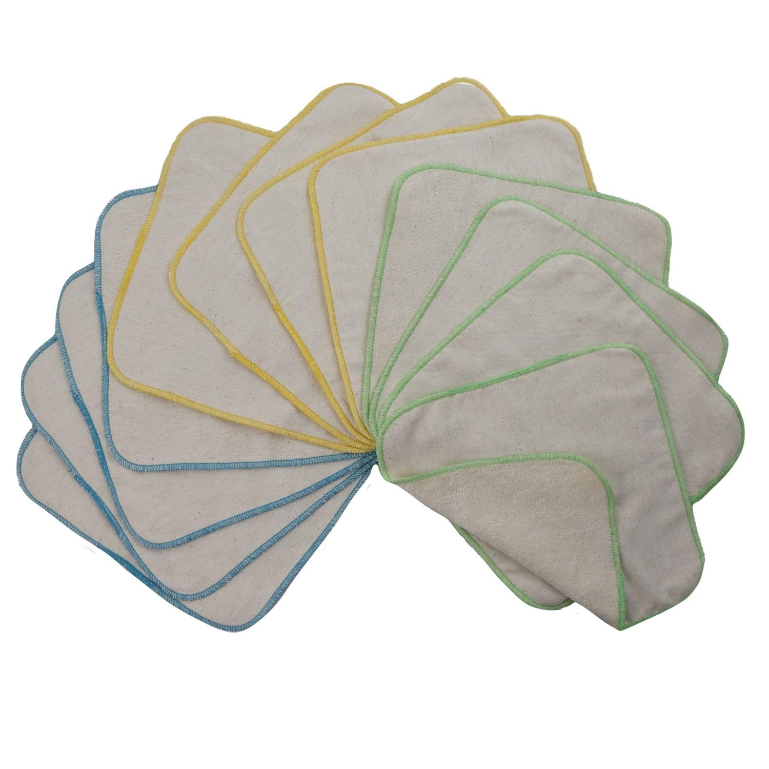avo + cado Manoplas de franela de dos capas con rizo – 12 unidades – paños reutilizables para bebé como reemplazo de toallitas húmedas – pequeñas toallas de algodón lavables (multicolor/verano)