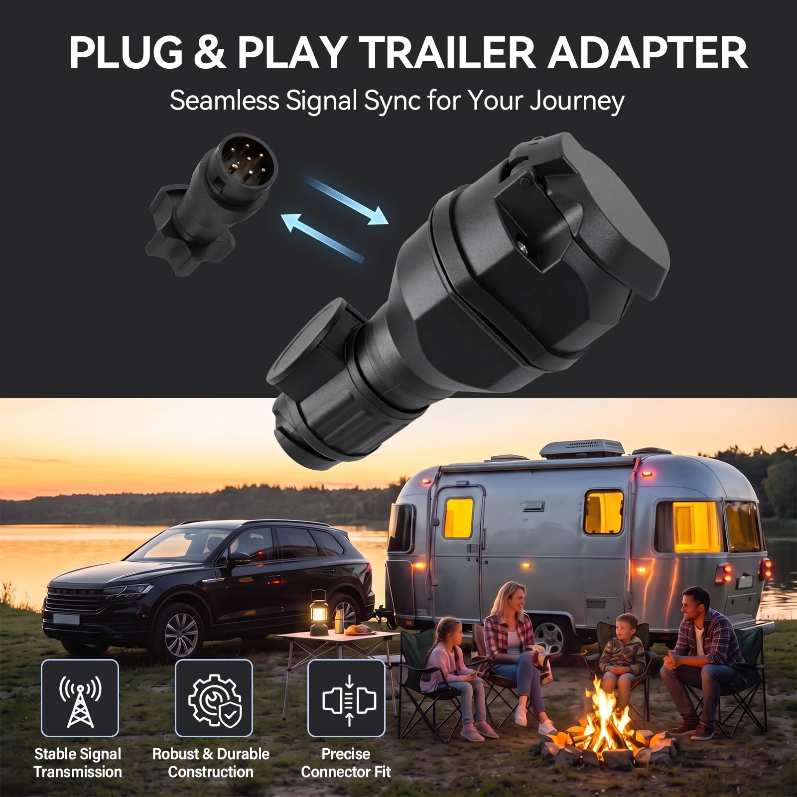 Adattatore Rimorchio 13 Poli a 13 Poli 12V, Presa Rimorchio LED | Connettore per Gancio Traino Auto con Collegamento Elettrico, Adattatore per Caravan, Camper, Portabici e Rimorchi