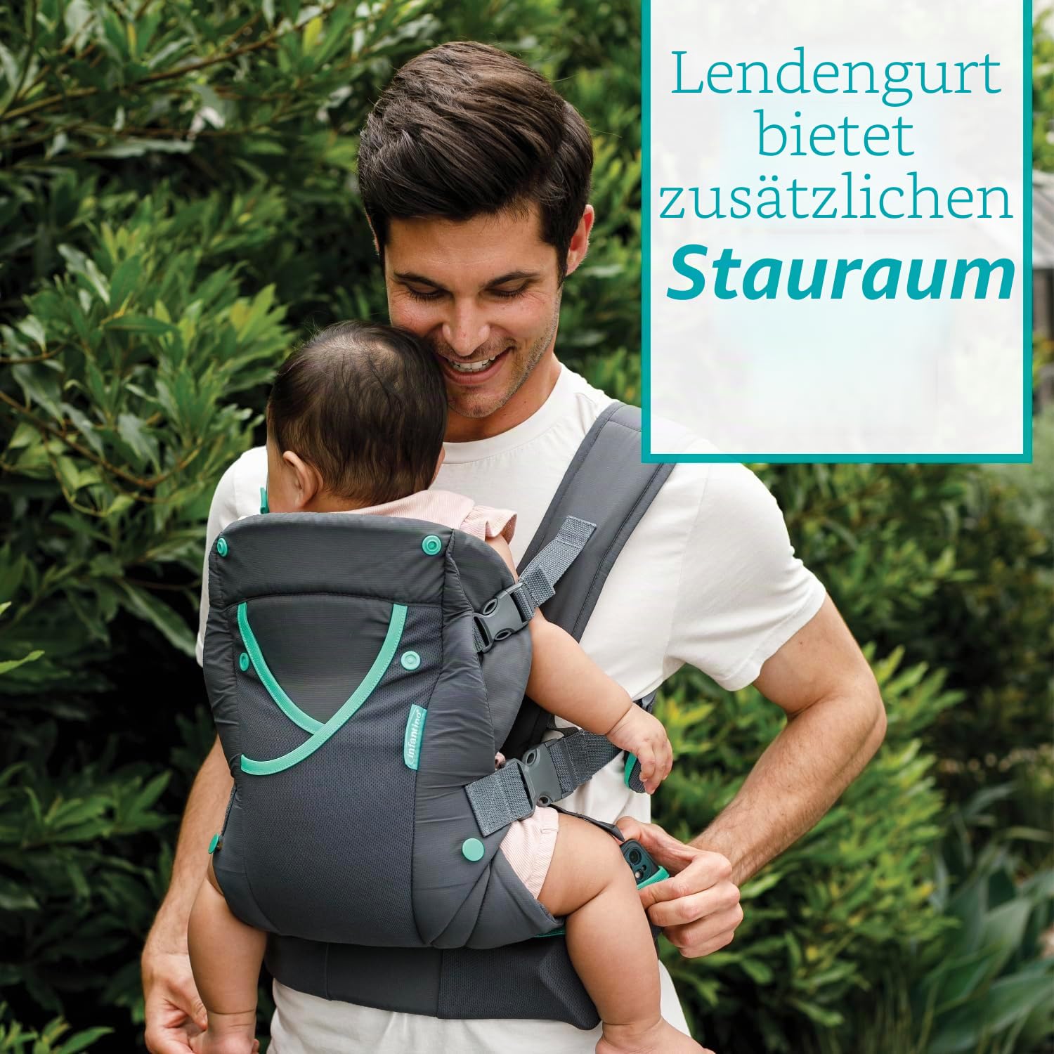 Infantino Carry On Active Babytrage, Ergonomische Multi-Taschen-Babytrage für Neugeborene bis Kleinkinder 3,6–18,1 kg mit Gepolsterten Trägern, Stauraum am Lendengurt, Grau