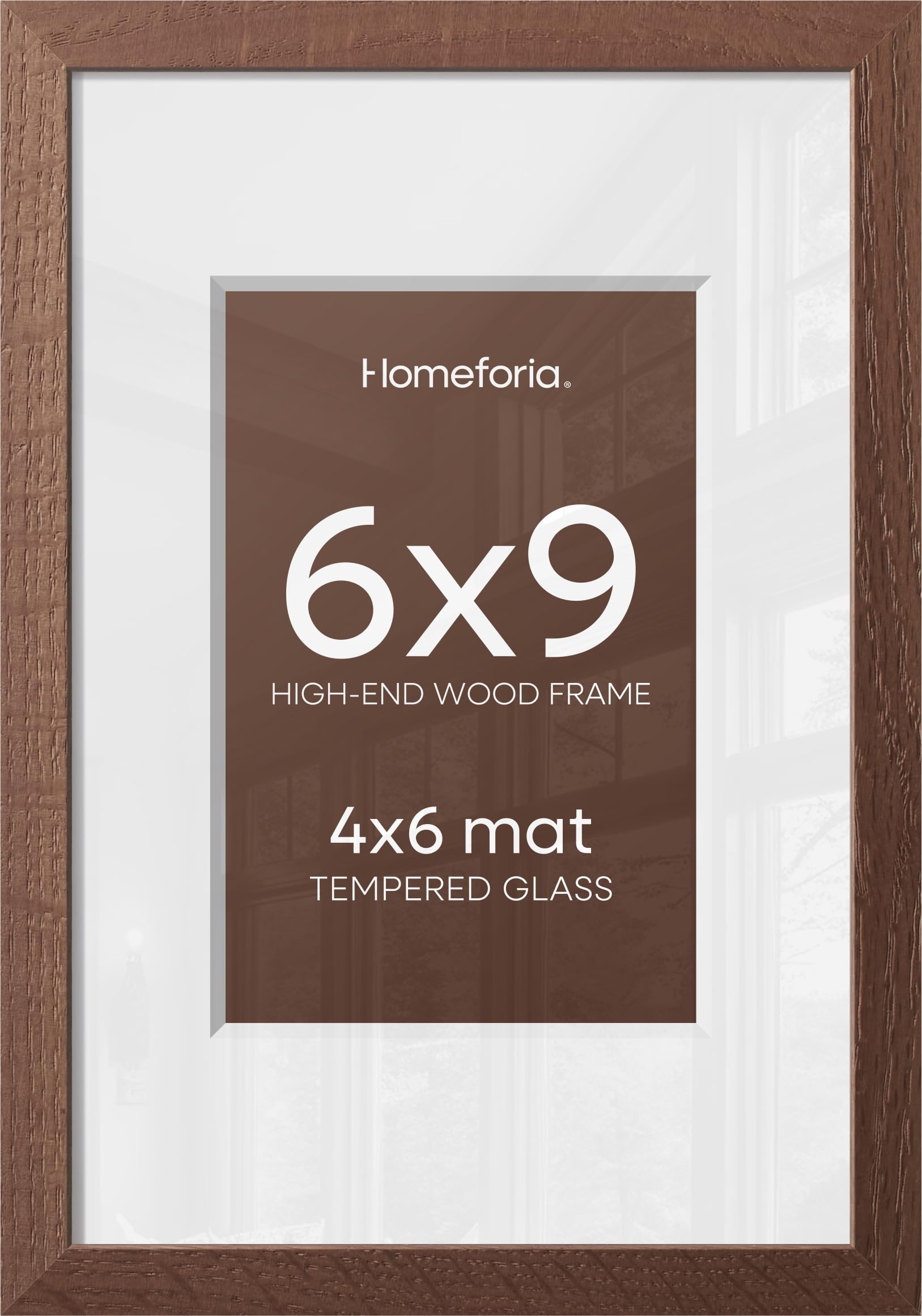 Homeforia 6x9 Brown Oak Picture Frame, High-End Wood, 4x6 Mat, Glass | High End Solid Oak Wood, Tempered Glass, Acid-Free 4x6 Removable Mat, 6x9 Edge-to-Edge Display 9x6, Wall Kit, Set Of 3