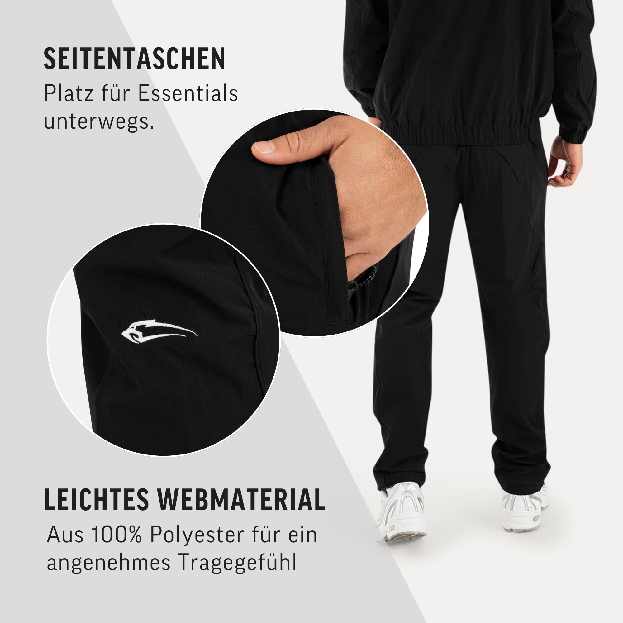 SMILODOX Trainingshose Herren Kyson, Oversize Fit Jogger Hose mit Kontrastpaspeln, Reißverschlusstaschen & verstellbarem Saum, leichte Sporthose für Gym, Freizeit & Streetwear, Trackpants