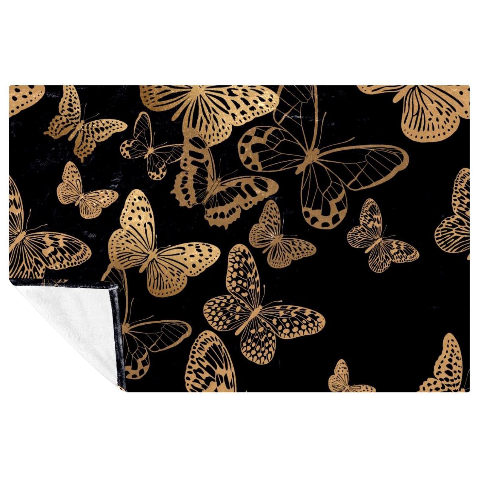 Jeté de lit de luxe doux motif papillon doré couverture haut de gamme noire
