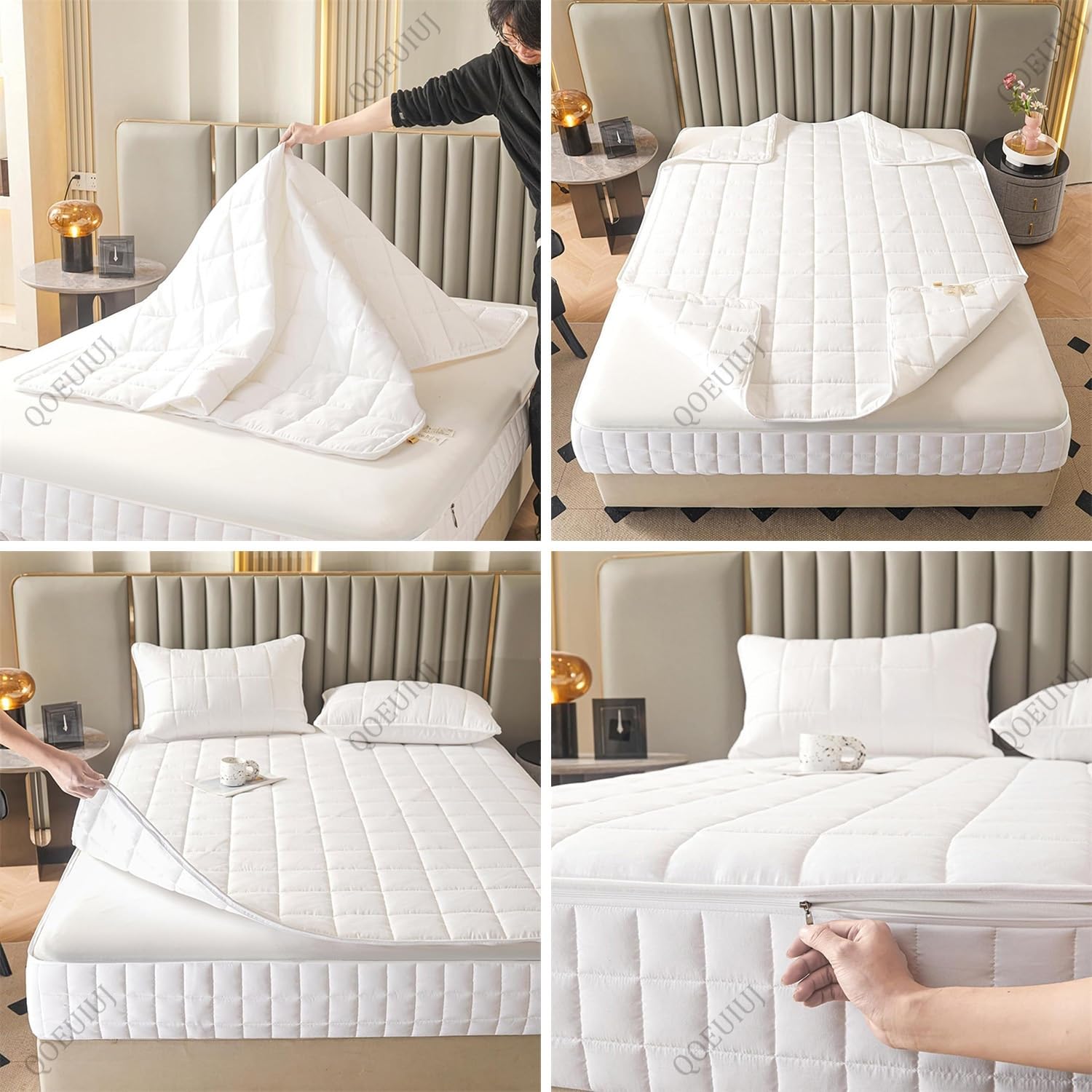 Fodera Materasso con Cerniera Integrale, Coprimaterasso Matrimoniale Singolo Trapuntato, Sacco Proteggi Materasso Imbottito Totale con Zip Robusta, Personalizzabile(Bianco,160x190x25cm)
