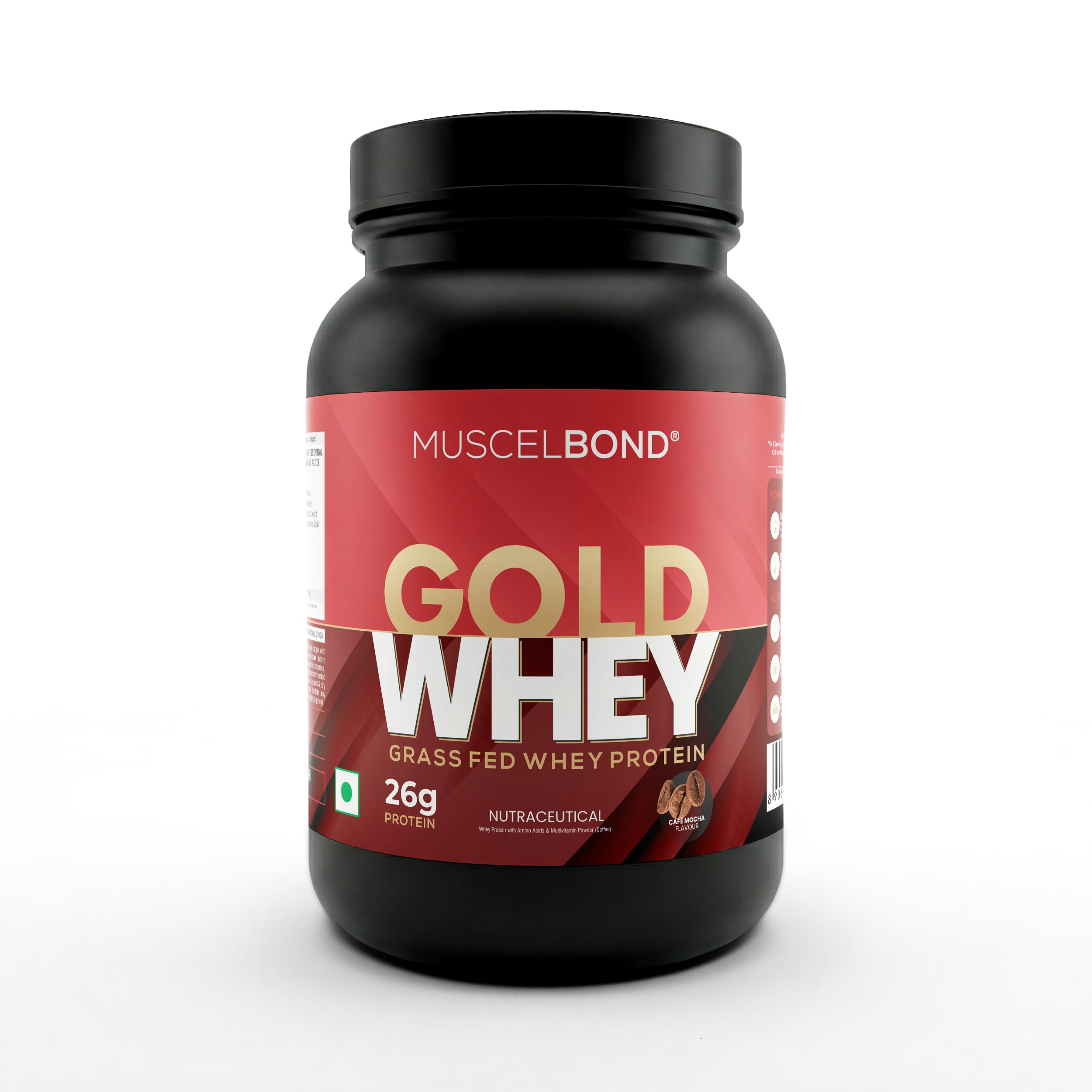 Muscelbond Gold Whey – 26g Protein | 100% Grass Fed Whey Protein Powder | For Muscle Support (CAFE MOCHA)1KG-image-13