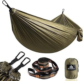NATUREFUN Ultraleichte Reise Camping Hängematte | 300kg Tragkraft, (275 x 140 cm) Fallschirm Nylon | 2 x Premium Karabine...