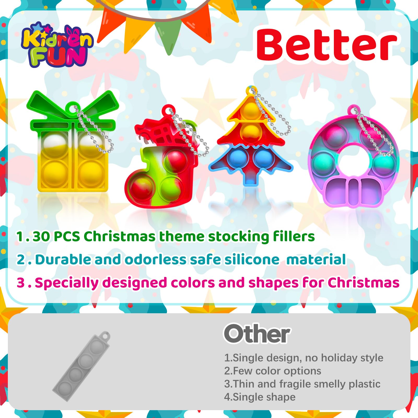 KIDRENFUN 30 PCS Christmas Decoration - Keyrings Stocking Fillers, Bulk Christmas Prize, Poppet Keyring Xmas Party Favours - Image 2