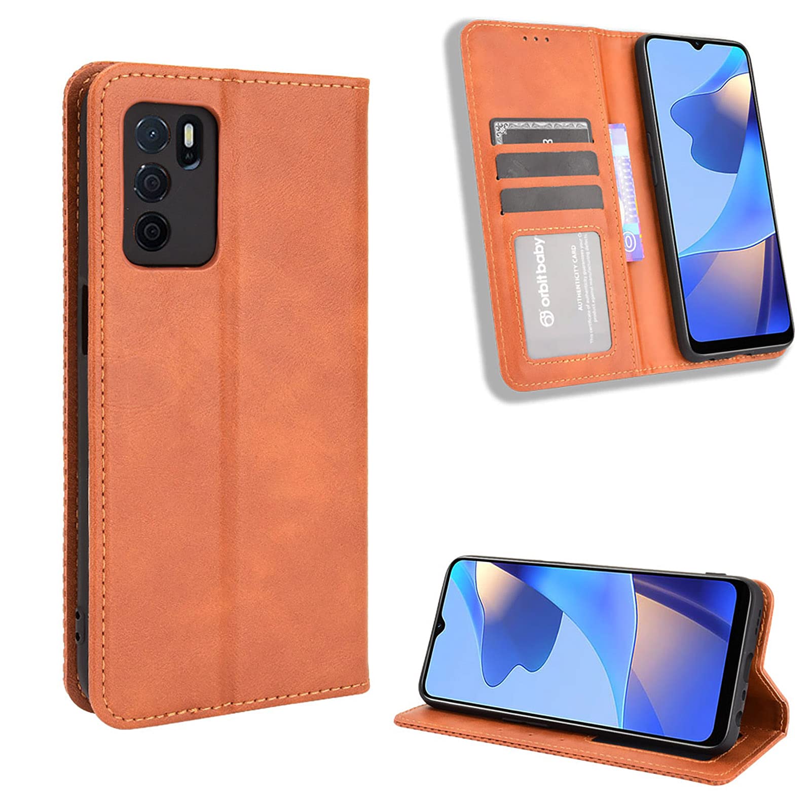 GOKEN Cover per Oppo A16 / Oppo A54s / Oppo A16s, Custodia Folio in Pelle Flip Wallet Libro Case con Portafoglio, Premium PU/TPU Magnetica Cover con Supporto di Stand/Carte Slot (Marrone