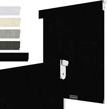 No Drill No Tools Roller Shades for Windows, Blackout Cordless Blinds with Linen Fabric-Matched, Easy to Install Custom Roller Blinds for Home Office Door, Black, Custom Size