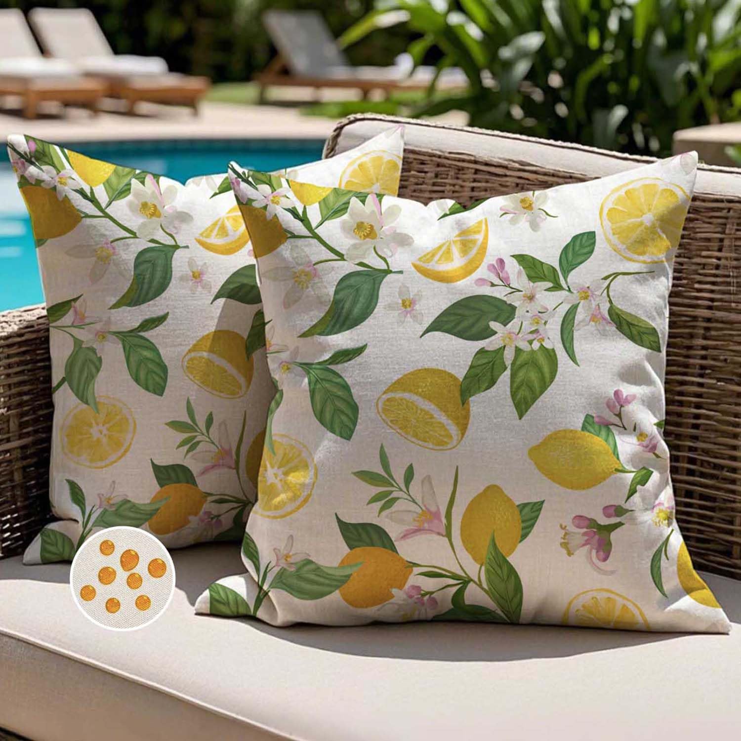 Jayusaror Cushion Covers 50 x 50 cm Outdoor Waterproof Lemon Yellow Floral Pattern Decorative Cushion Covers for Sofa, Garden, Balcony, Terrace, Living Room, Bedroom, Pack of 2 — image 1