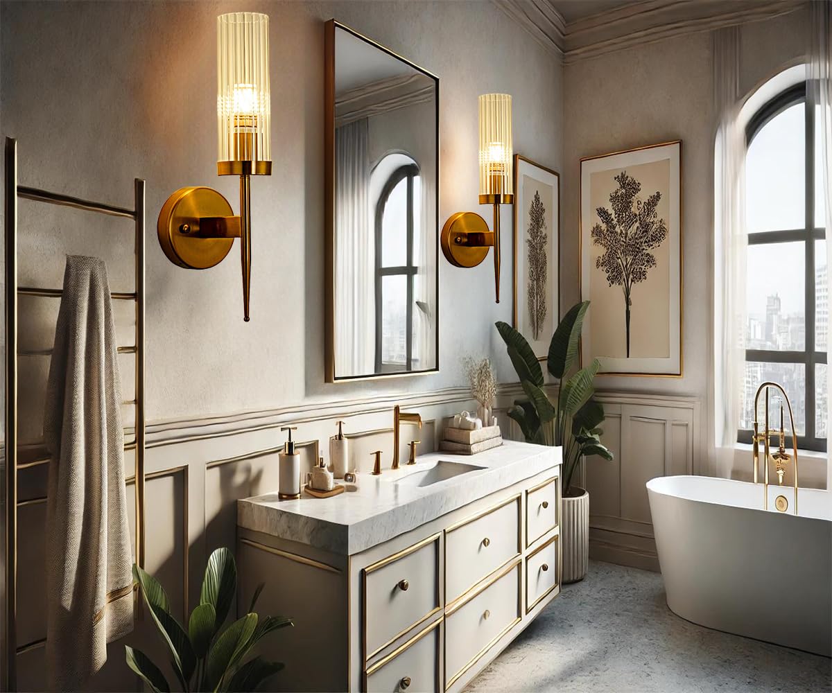 JUBANGLIAN Kristallen Wandkandelaar Verlichting, E14 2 Lichten Moderne Gouden Metalen Wandlamp met Clear Crystal Woonkamer Elegante Wandlamp Armaturen voor Slaapkamer Hallwa