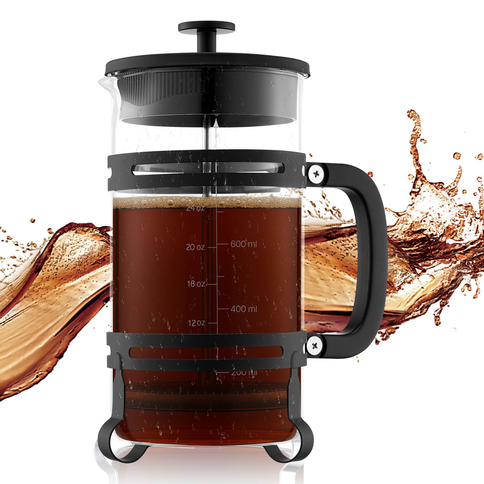 VEVOR French Press Coffee Maker, 1 Liter Borosilicate Glass Coffee Press Tea Maker with Stainless Steel Filter, Large Glass French Presses Cold Brew for Camping Travel Home Kitchen, Silver