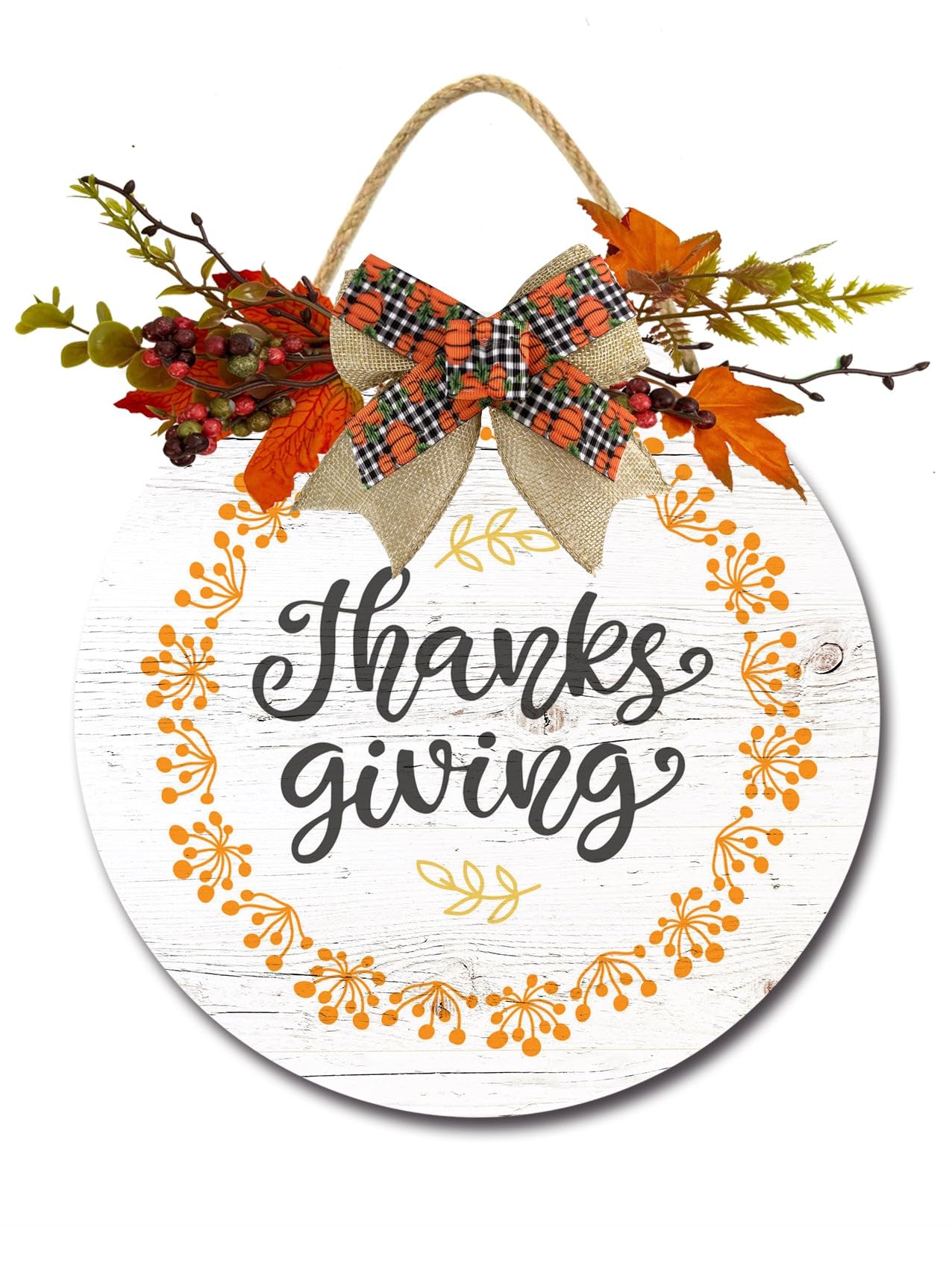 Targa in legno con scritta in lingua inglese Thank Giving Sign, decorazione rustica da parete, con fiocco, per portico, porta, 30,5 x 30,5 cm