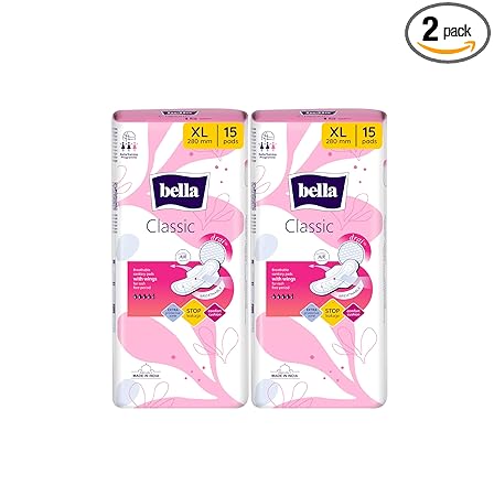 Bella Classic Maxi Drai Pads For Women | Sanitary Napkins | Drai Topsheet | 28 Cm Long | With Wings Extra Protective Zone | For Rash Free Period | Comfort Cussion | Pack Of 2 | 15 Pcs Each