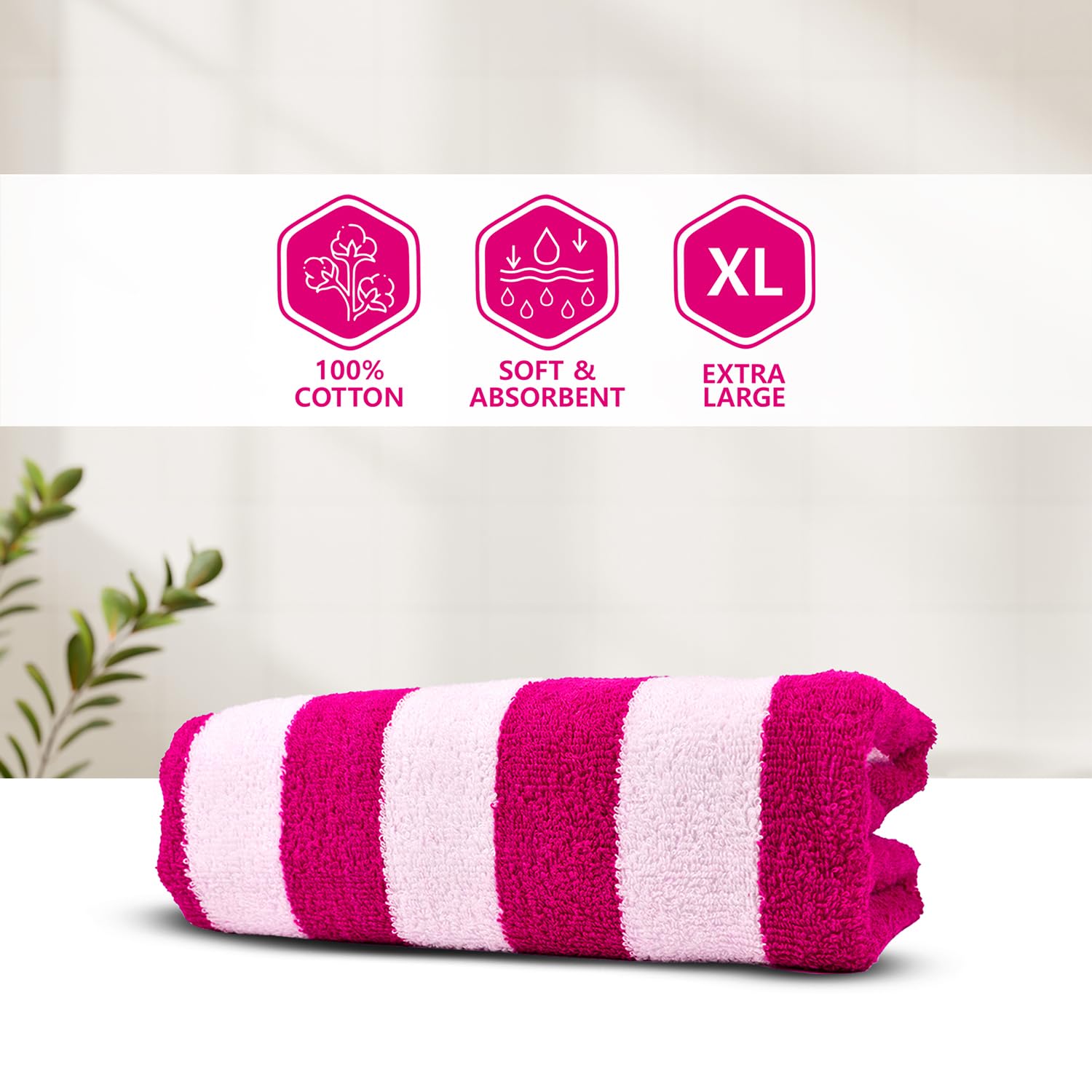 Layers Miami Pink Cabana Stripes Pool Towel 550 GSM XL Size Beach Towel - Pack of 1 Bath Towels for Home, Hotel, Spa, Gym, Pool & More (90 x 180 cm) 1