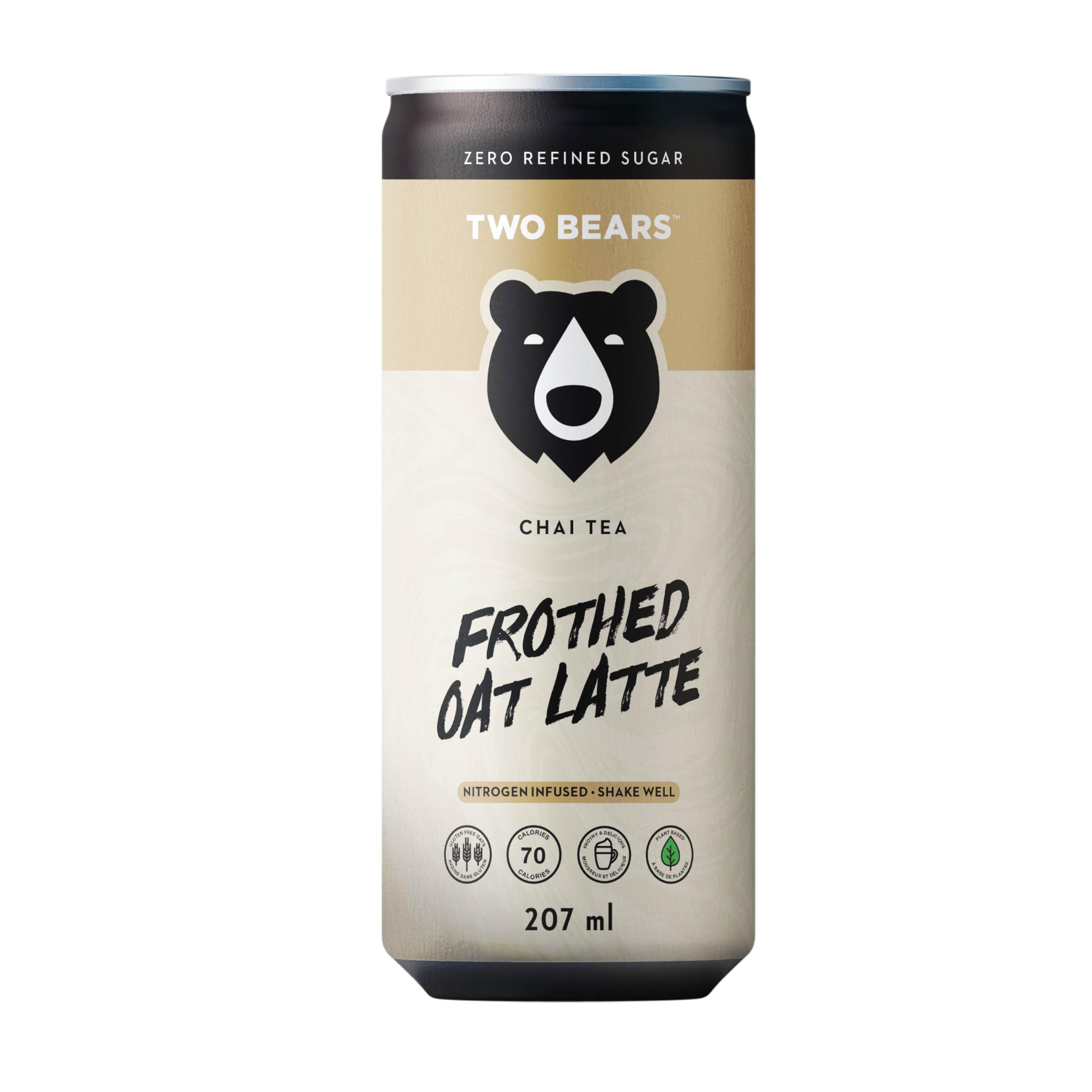 Two Bears Frothed Chai Tea Oat Latte - 12 pack, 60 calories, 15mg Caffeine - Vegan, Nitrogen-Infused, Shelf-Stable Plant-Based Drink