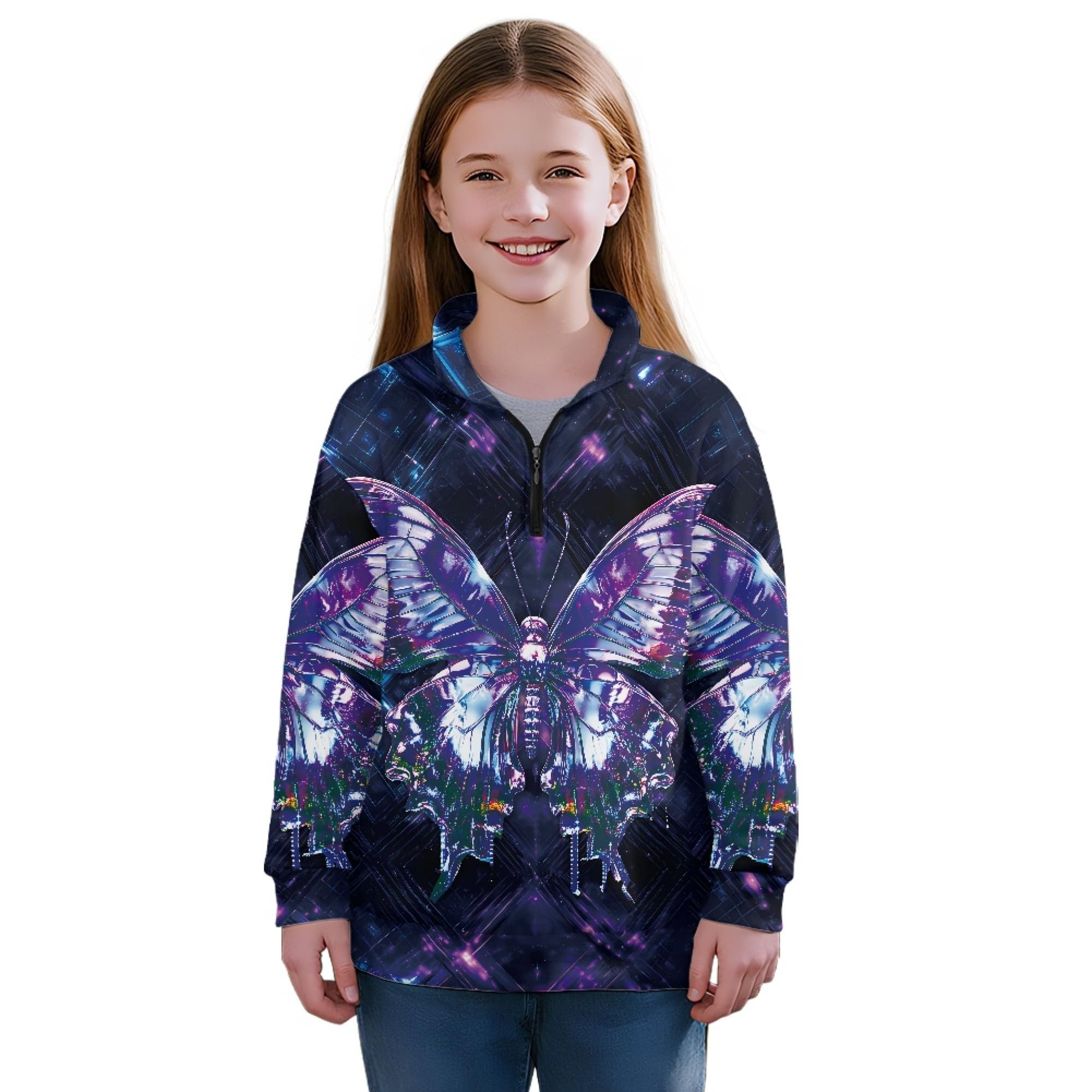 AmzPrint Girls Graphic Quarter Zip Coat Long Sleeve Lightweight Oversized Athletic Running Hoodies For Kids Teen Girls