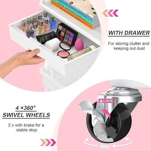 Miniatura 2 de Goovilla Organizador de carrito utilitario de 3 niveles con cajón extraíble, carrito de almacenamiento estable y resistente con 2 ruedas bloqueables