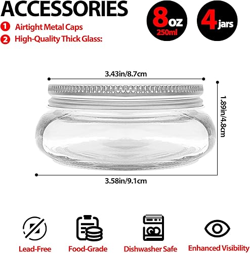 Miniatura 3 de CHGShine Tarro de boca ancha de 8 onzas  (paquete de 4)  para encurtido, manteca de karité, conservas, velas, decoración del hogar, avena durante la