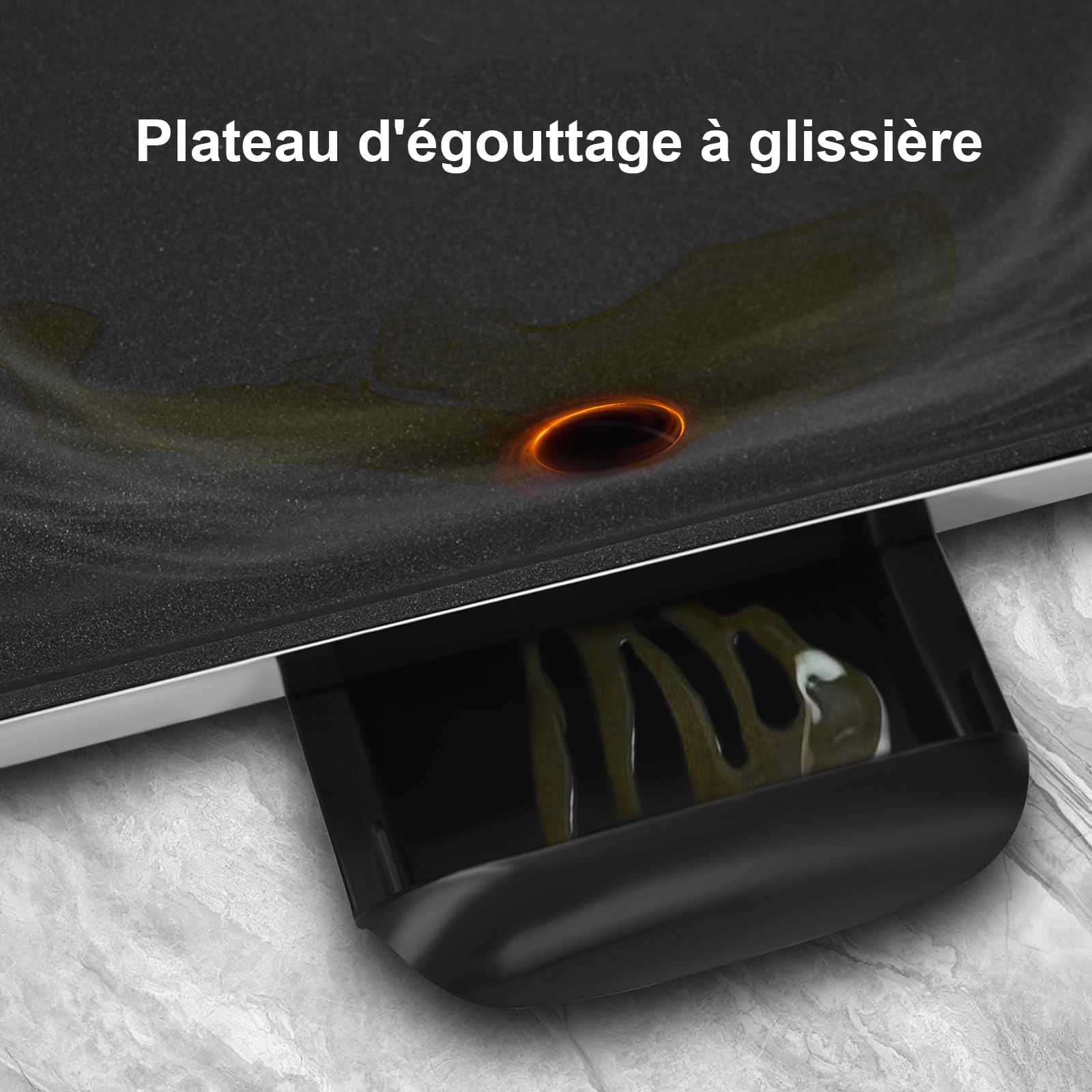 AEWHALE Plancha Électrique XXL 2400W-Grill électrique avec pare-éclaboussures en acier inoxydable & Thermostat réglable - Revêtement antiadhésif,Pour intérieur & exterieur,Extra Large (90x33cm)