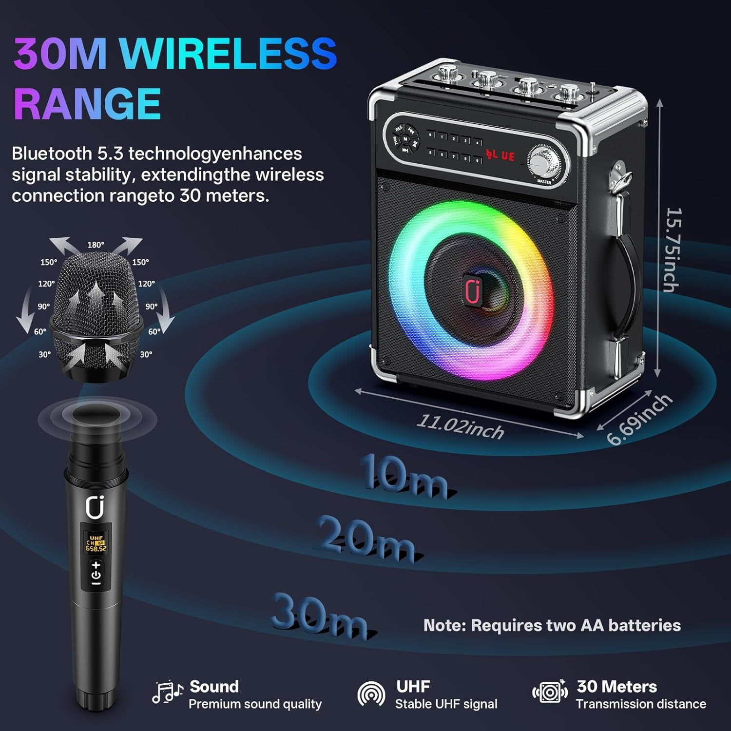 JYX Karaoke Machine, 2 Wireless Microphones, Portable Bluetooth 5.3 PA Speaker with Disco Lights, Smart TV Compatible, Upgraded Subwoofer, Bass Boost & Echo, TF/USB/AUX/FM, Home & Outdoor Party - Image 5