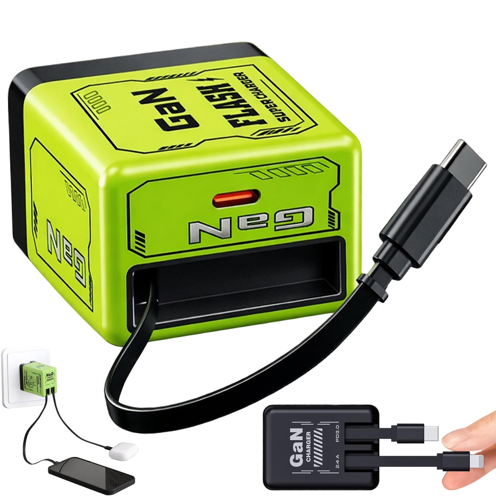 Tabla comparativa de cargadores, cargador rápido 2 en 1 de 120 W con cables retráctiles, adaptador de corriente de carga rápida portátil, enchufe plegable todo en uno, módulo de alimentación escalable