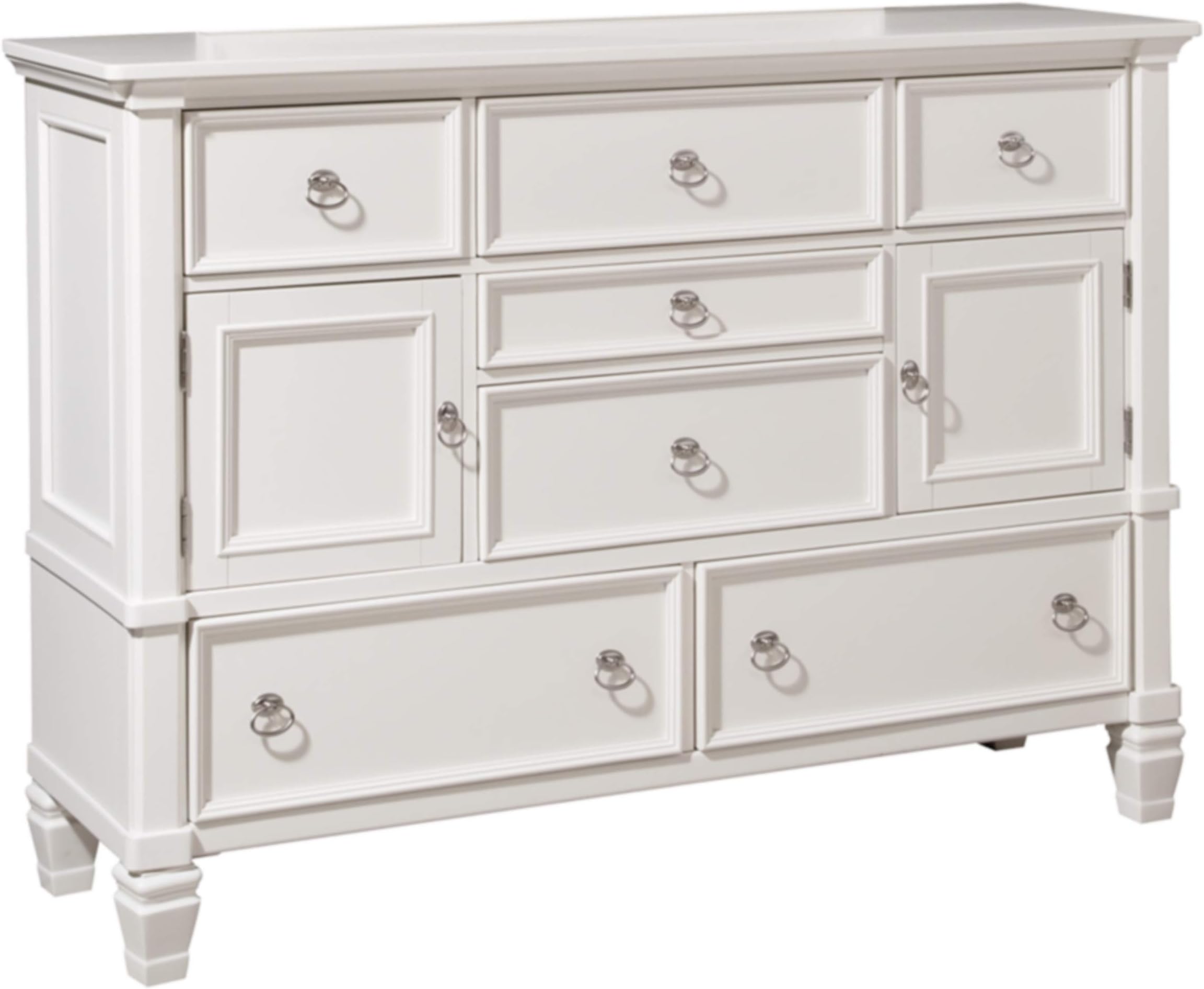 Signature Design by Ashley Prentice Cottage Quaint 7 Drawer Dresser with Dovetail Construction & 2 Cabinets with Adjustable Shelf, White