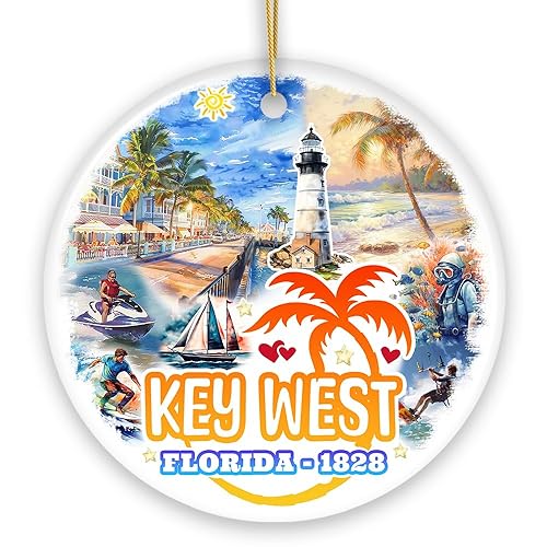 Artistic Key West Ceramic Ornament, Tropical Florida Vacation and Beach